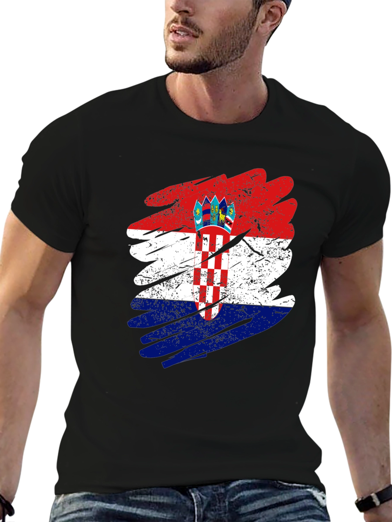 Croatian Flag Graphic T-Shirt - Grunge Style
