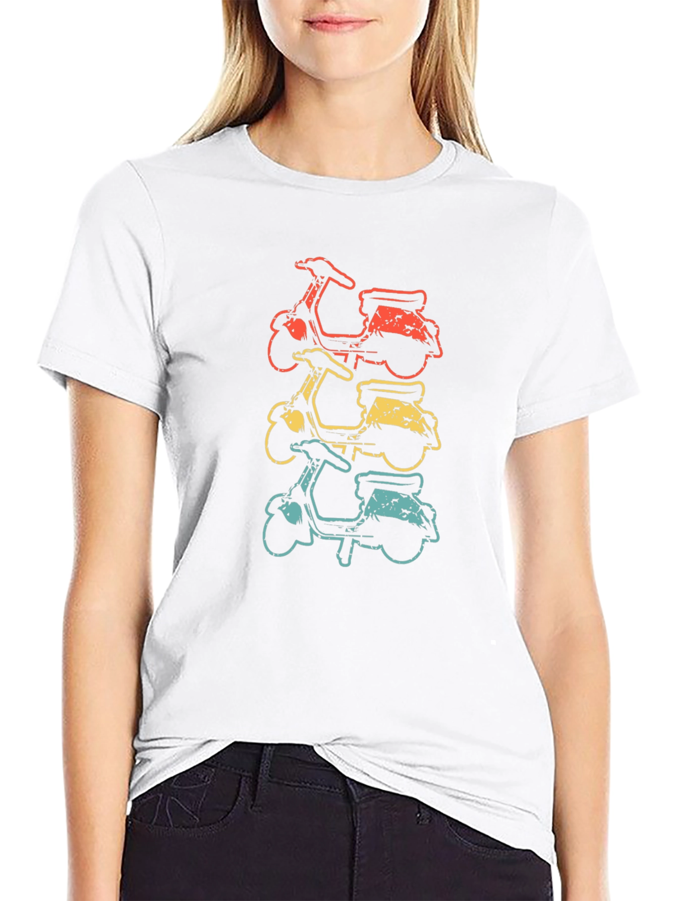 Retro Scooter Stack Graphic Tee - Vintage Style