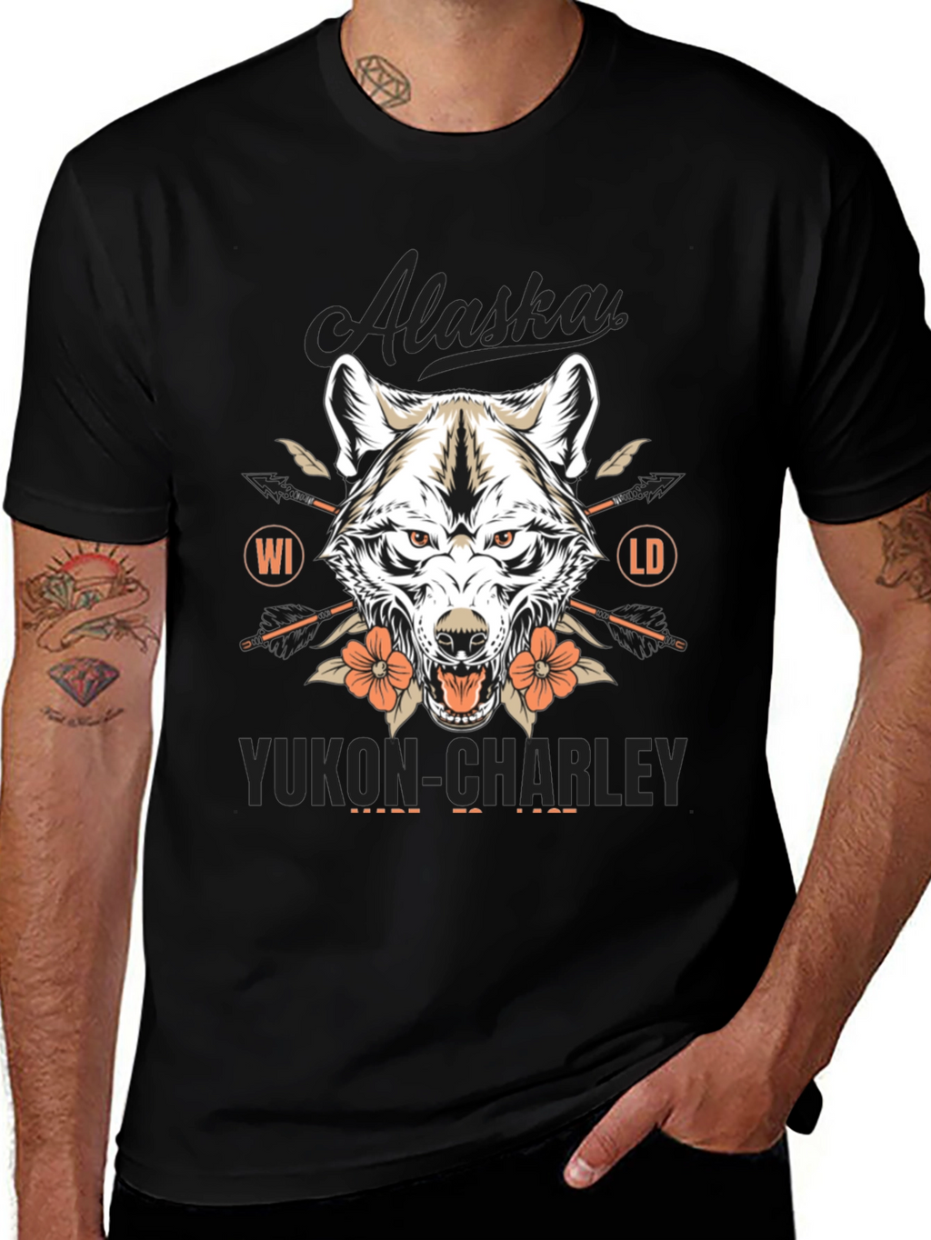 Alaska Yukon Charley Wolf Graphic T-Shirt