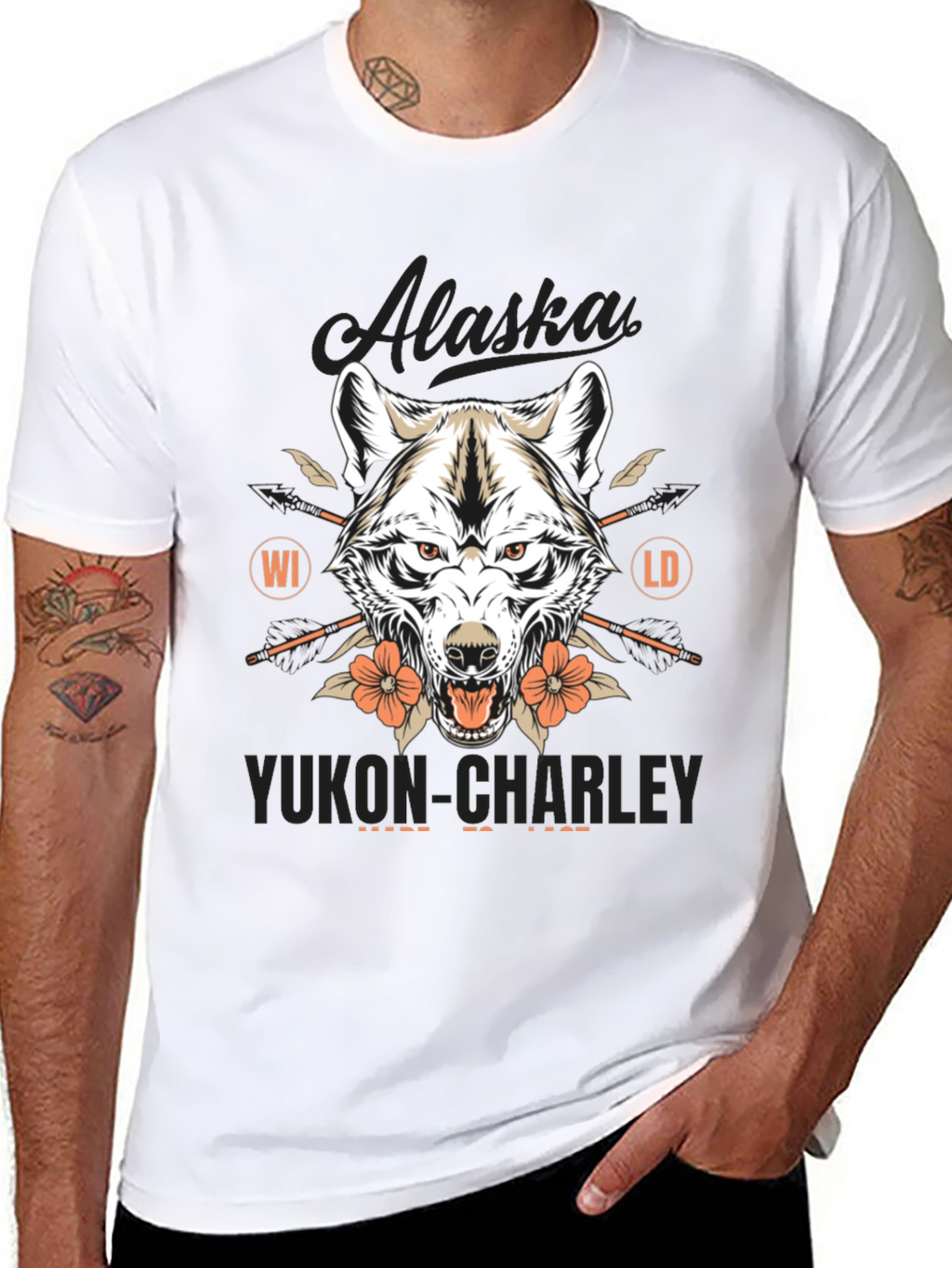 Alaska Yukon Charley Wolf Graphic T-Shirt