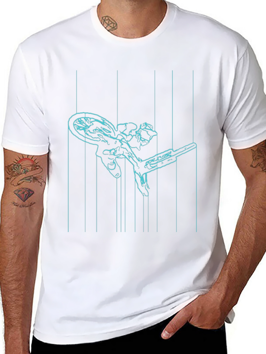 Cyan Line Art Bike Black T-Shirt