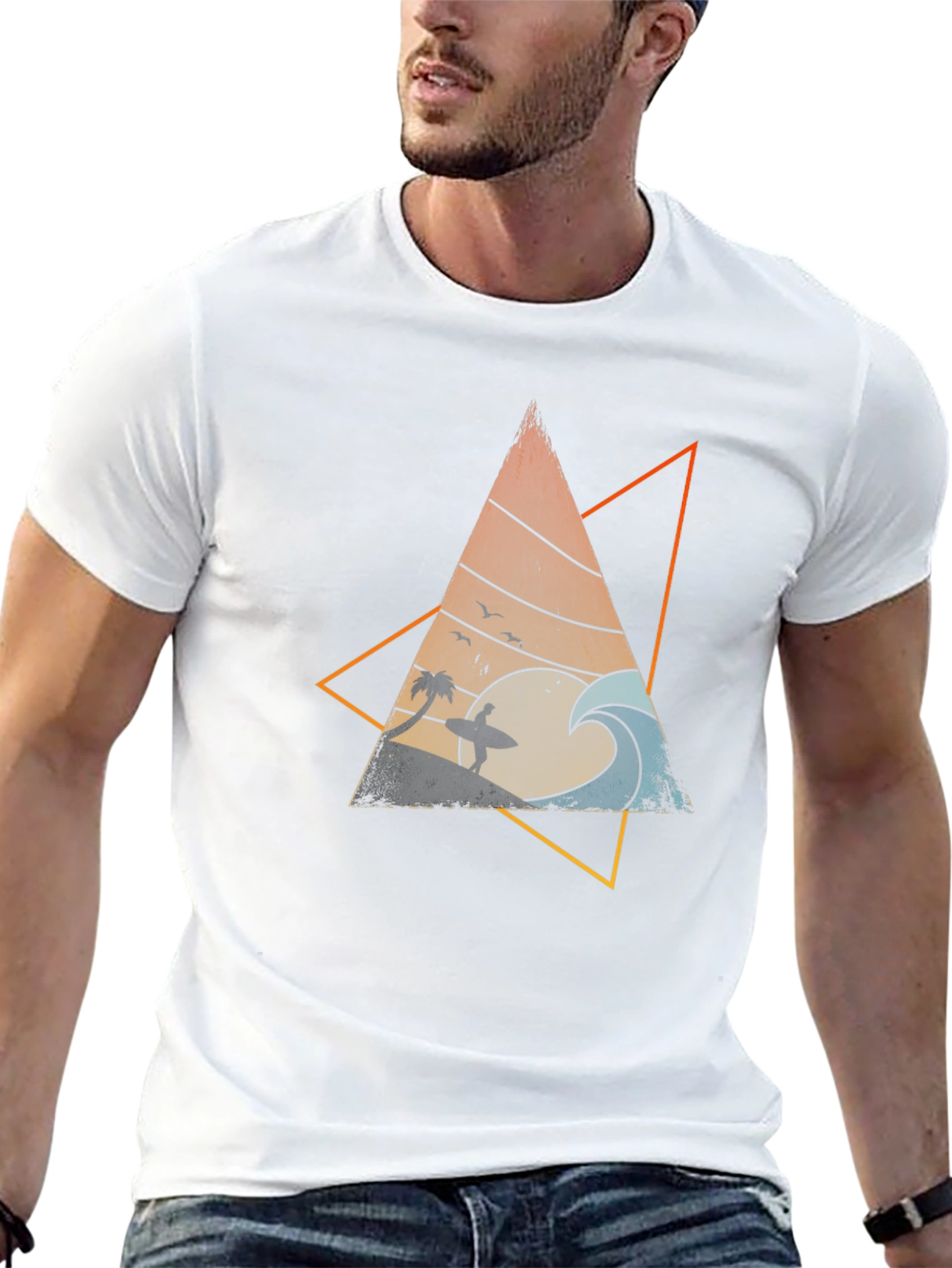 Retro Surf Triangle Graphic Tee - Cool Wave Design
