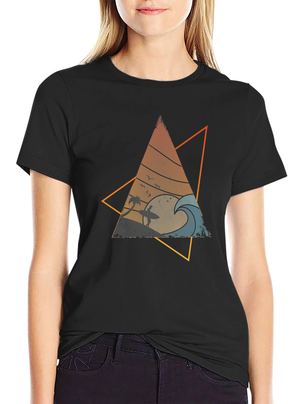 Retro Surf Triangle Graphic Tee - Cool Wave Design