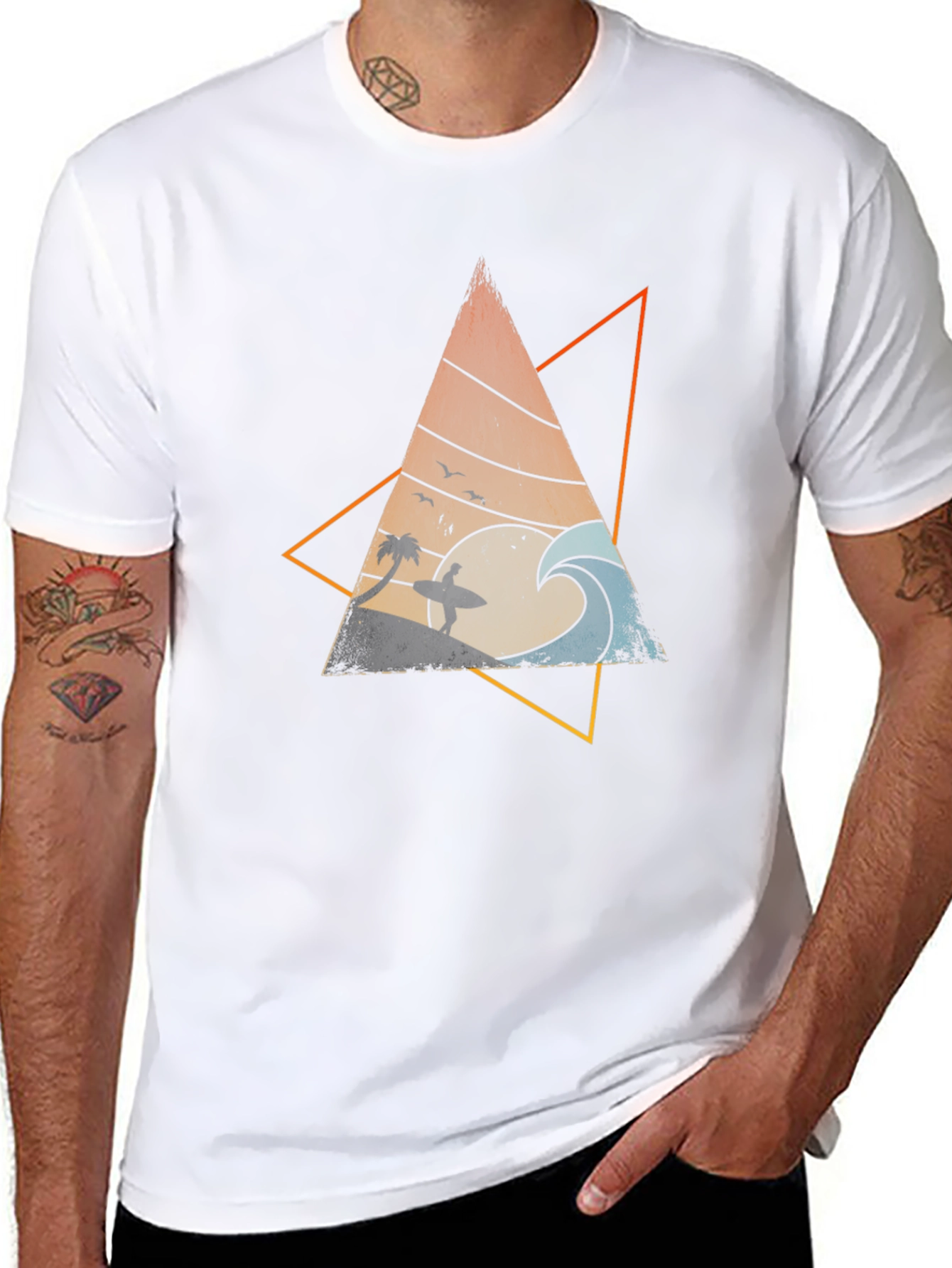 Retro Surf Triangle Graphic Tee - Cool Wave Design