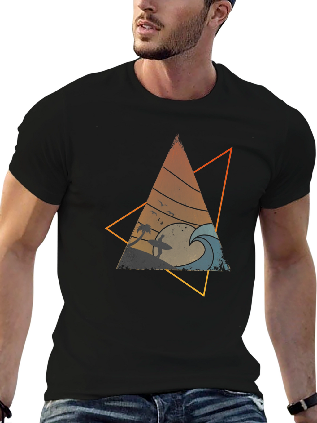 Retro Surf Triangle Graphic Tee - Cool Wave Design