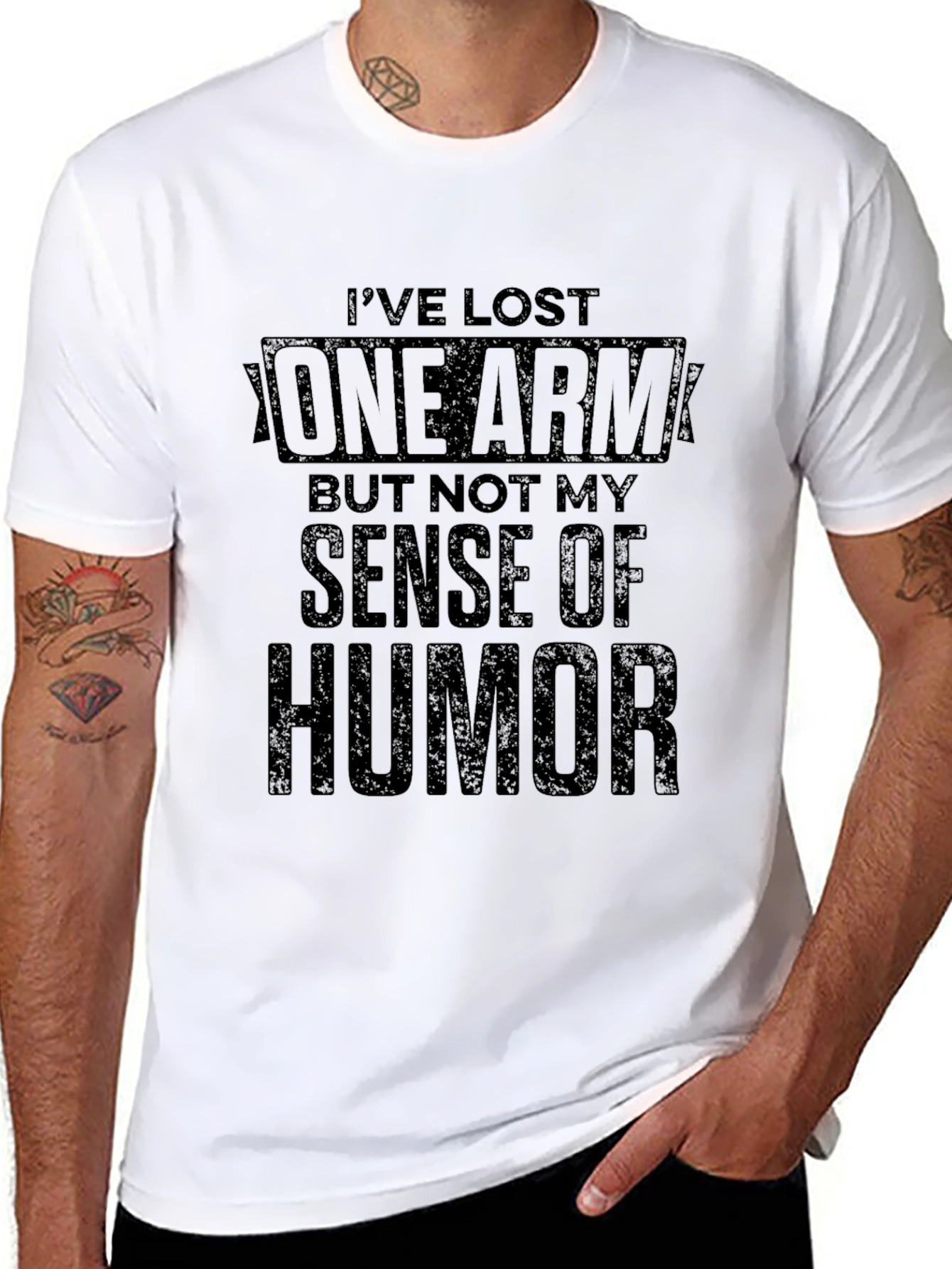 Humorous One Arm Graphic T-Shirt