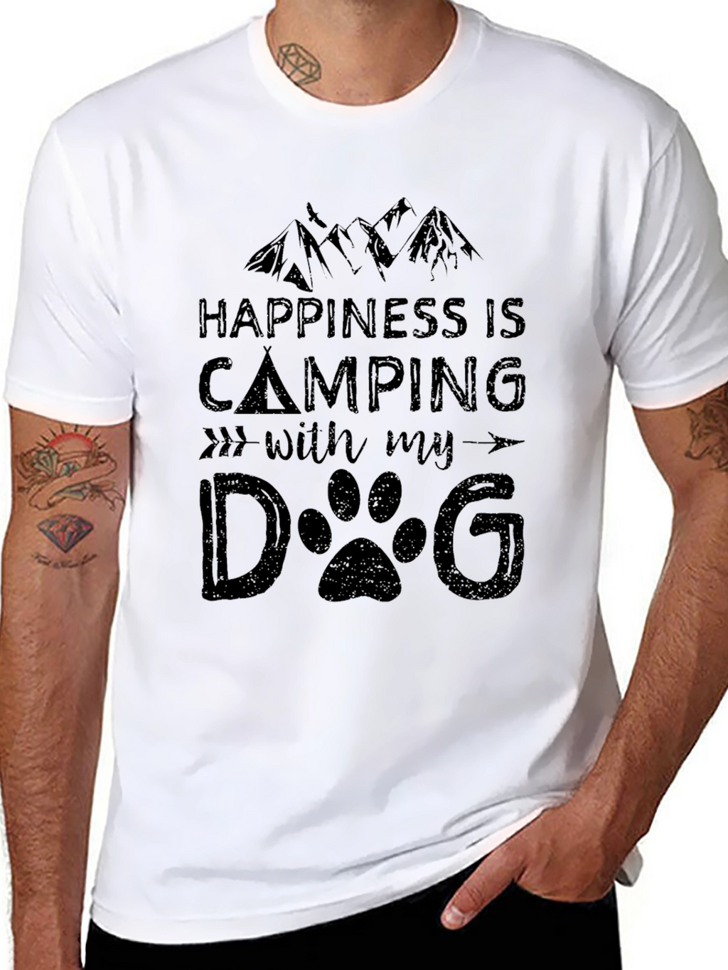 Happiness Is Camping With My Dog Black T-Shirt