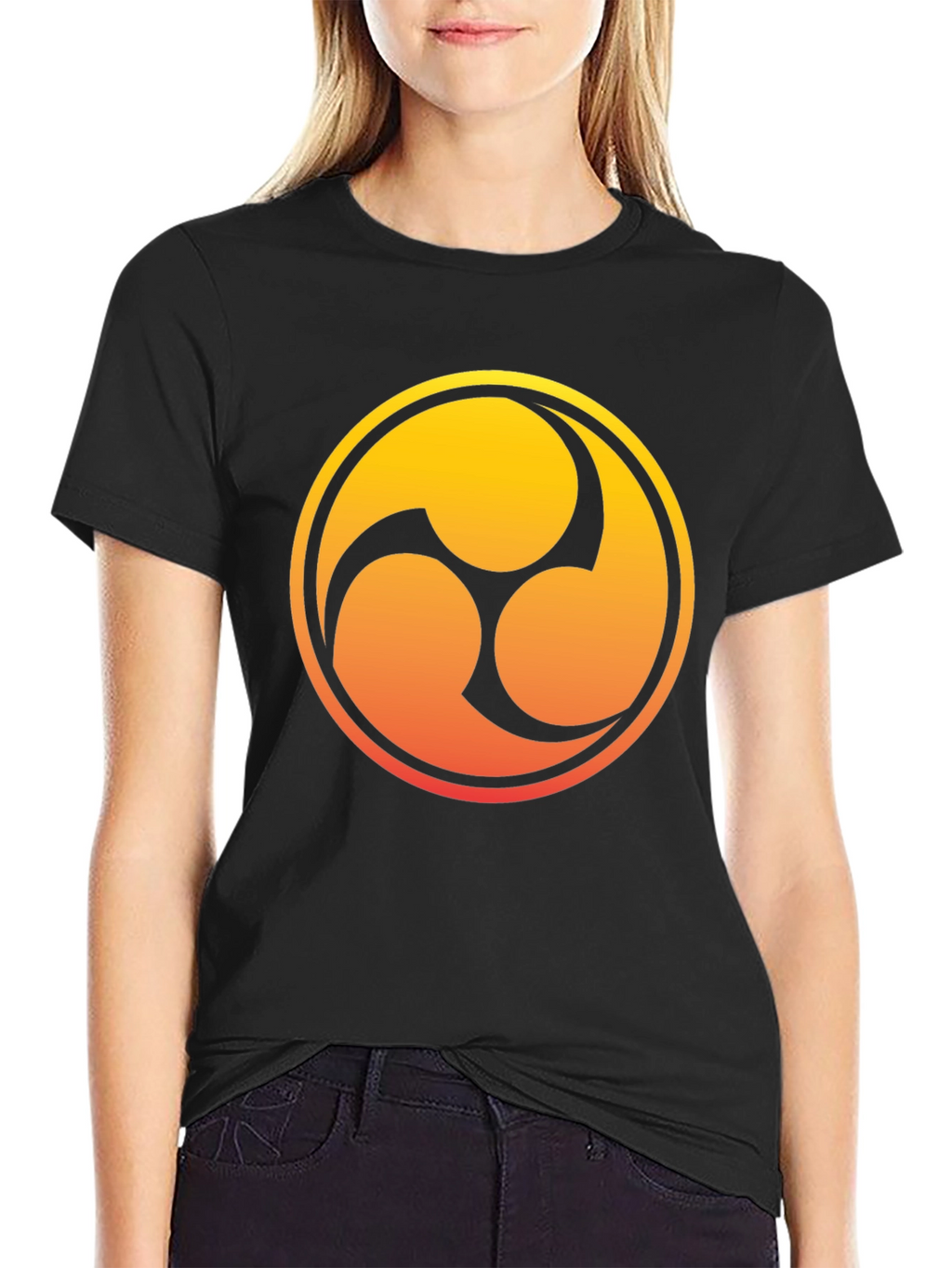 Black T-Shirt with Gradient Tomoe Design