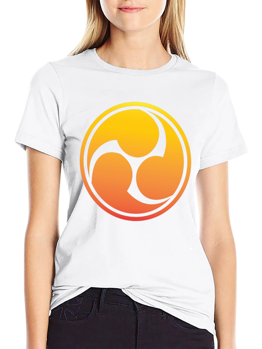 Black T-Shirt with Gradient Tomoe Design