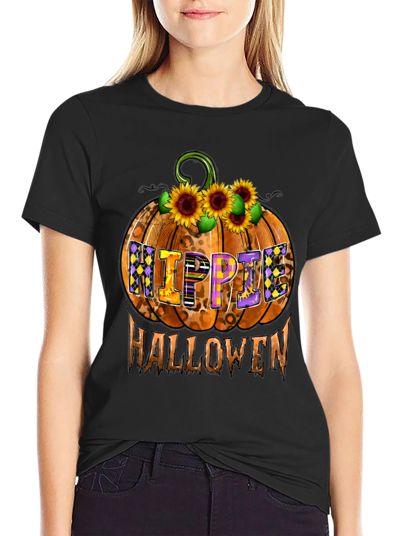 Hippie Halloween Pumpkin Graphic Tee