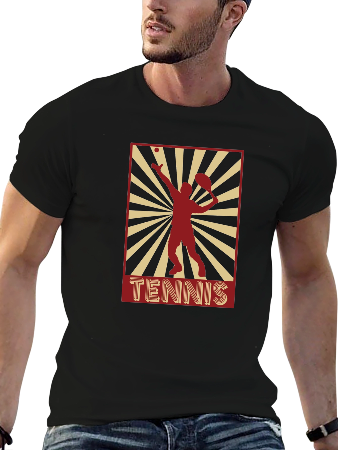 Tennis Player Graphic T-Shirt - Black