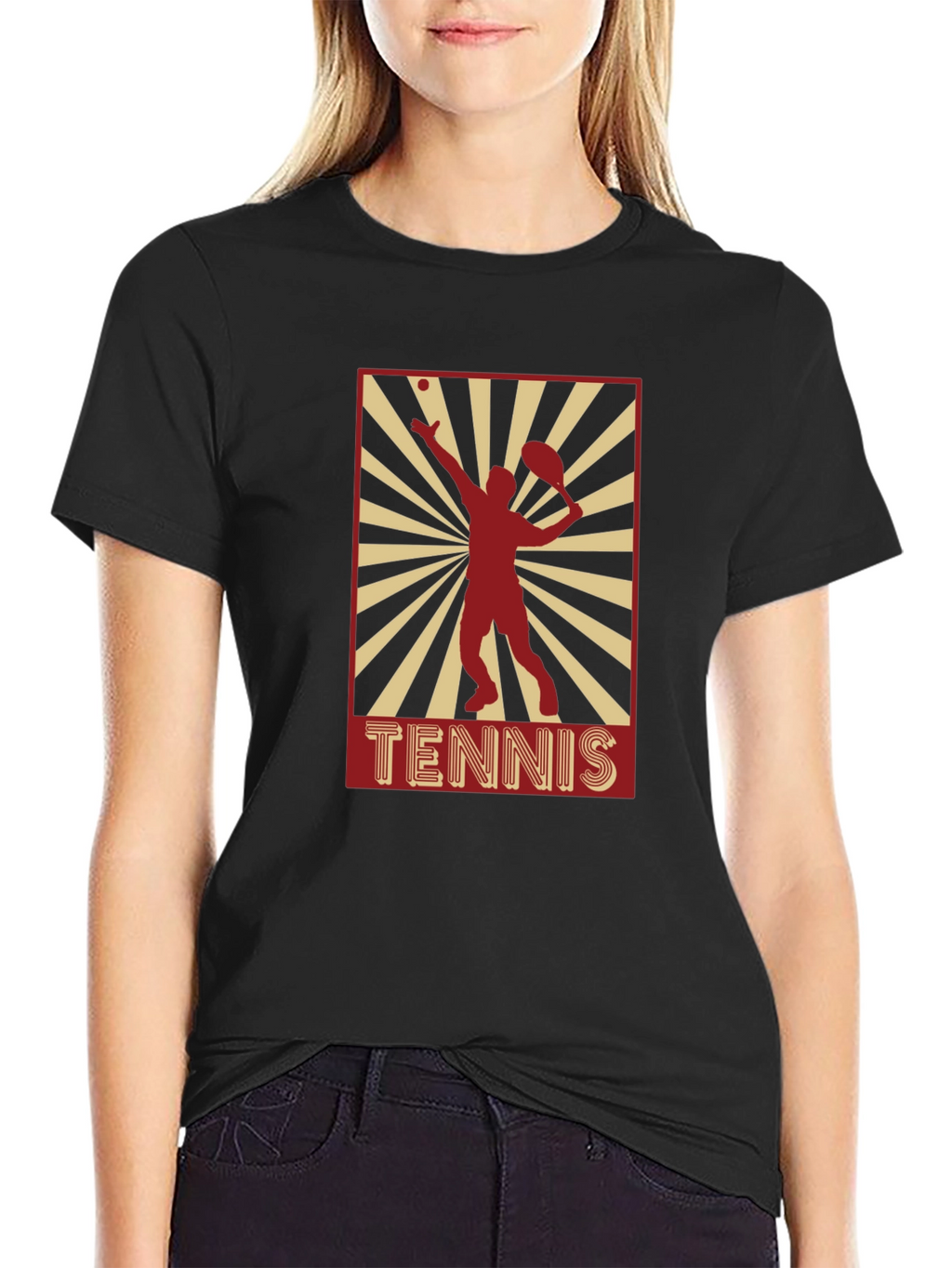 Tennis Player Graphic T-Shirt - Black