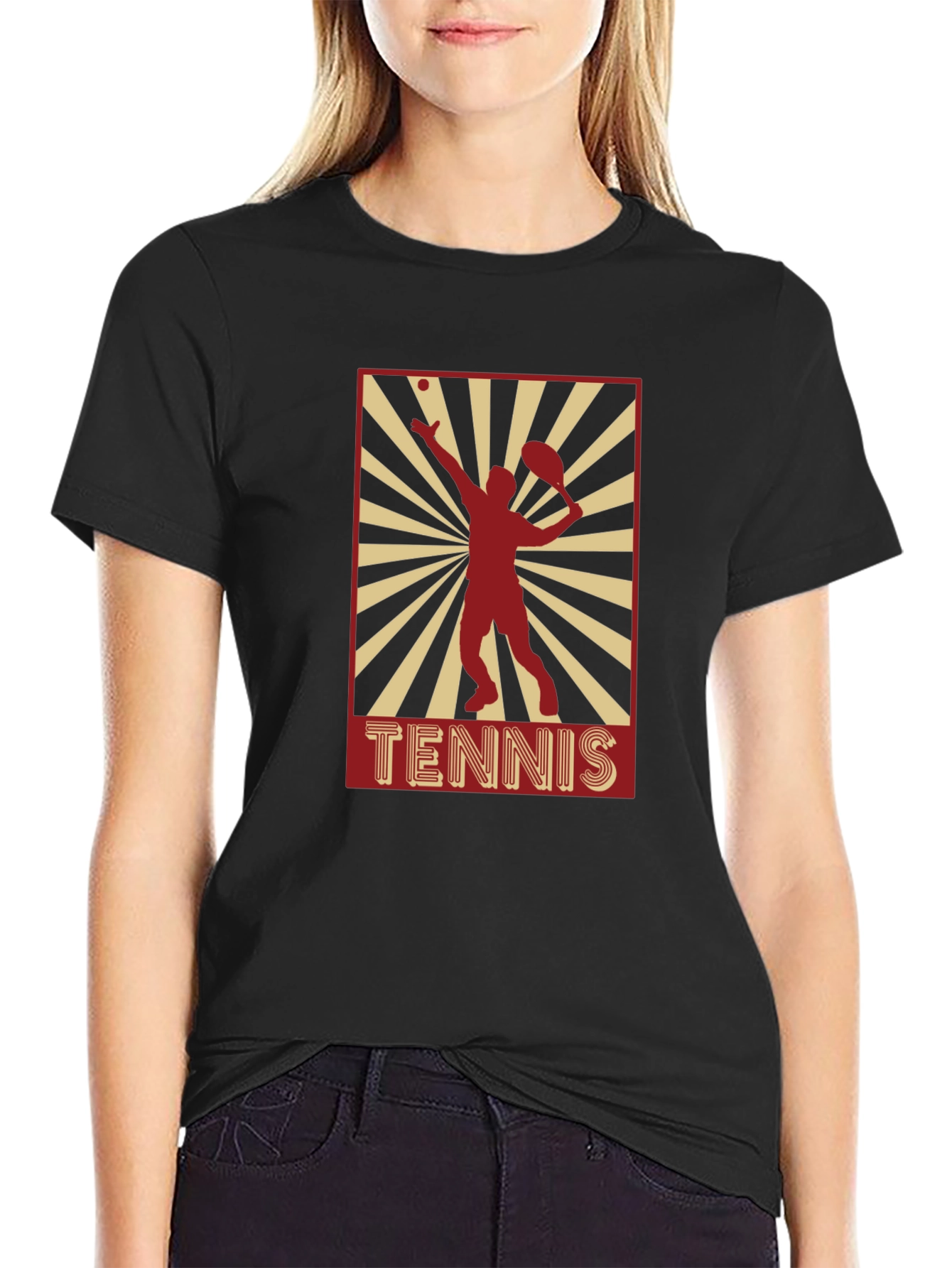Tennis Player Graphic T-Shirt - Black