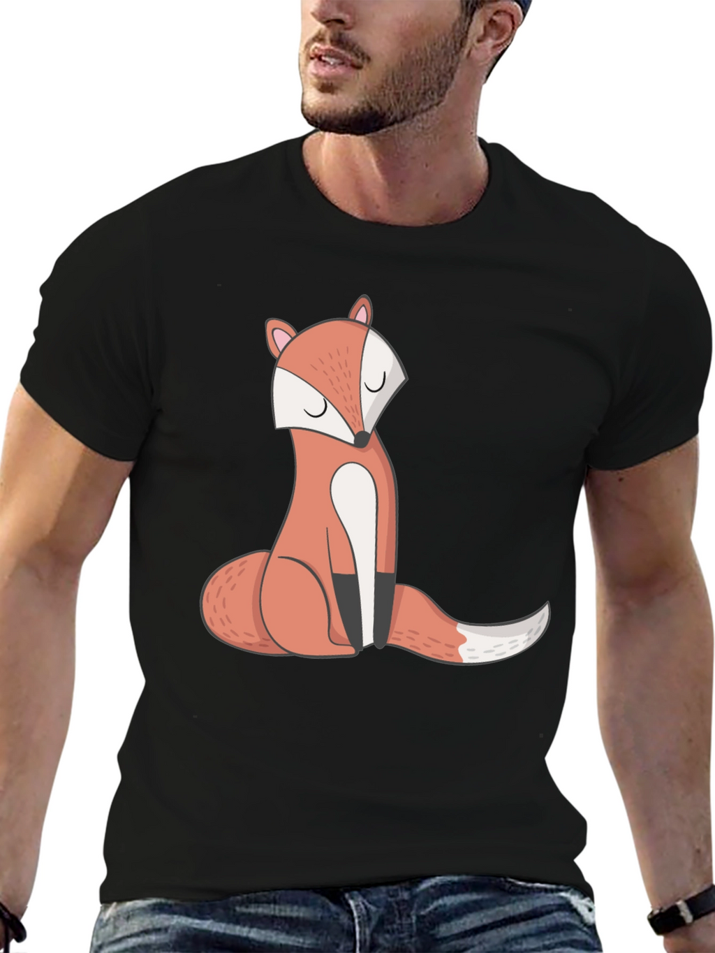 Cute Fox Graphic Tee - Mens Black T-Shirt