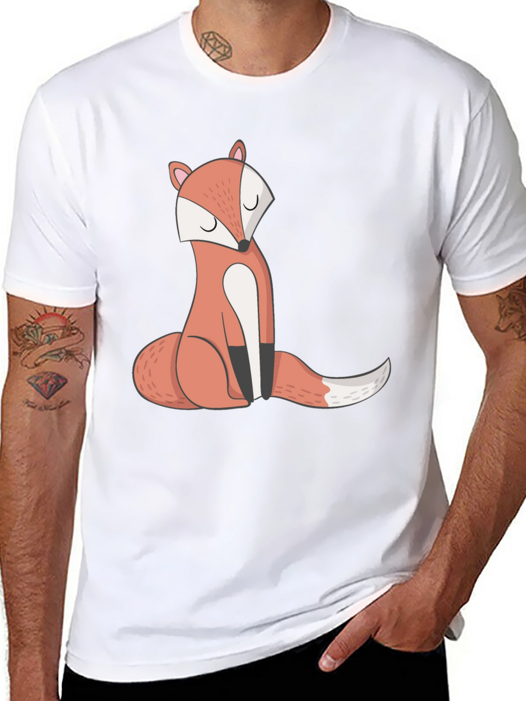 Cute Fox Graphic Tee - Mens Black T-Shirt