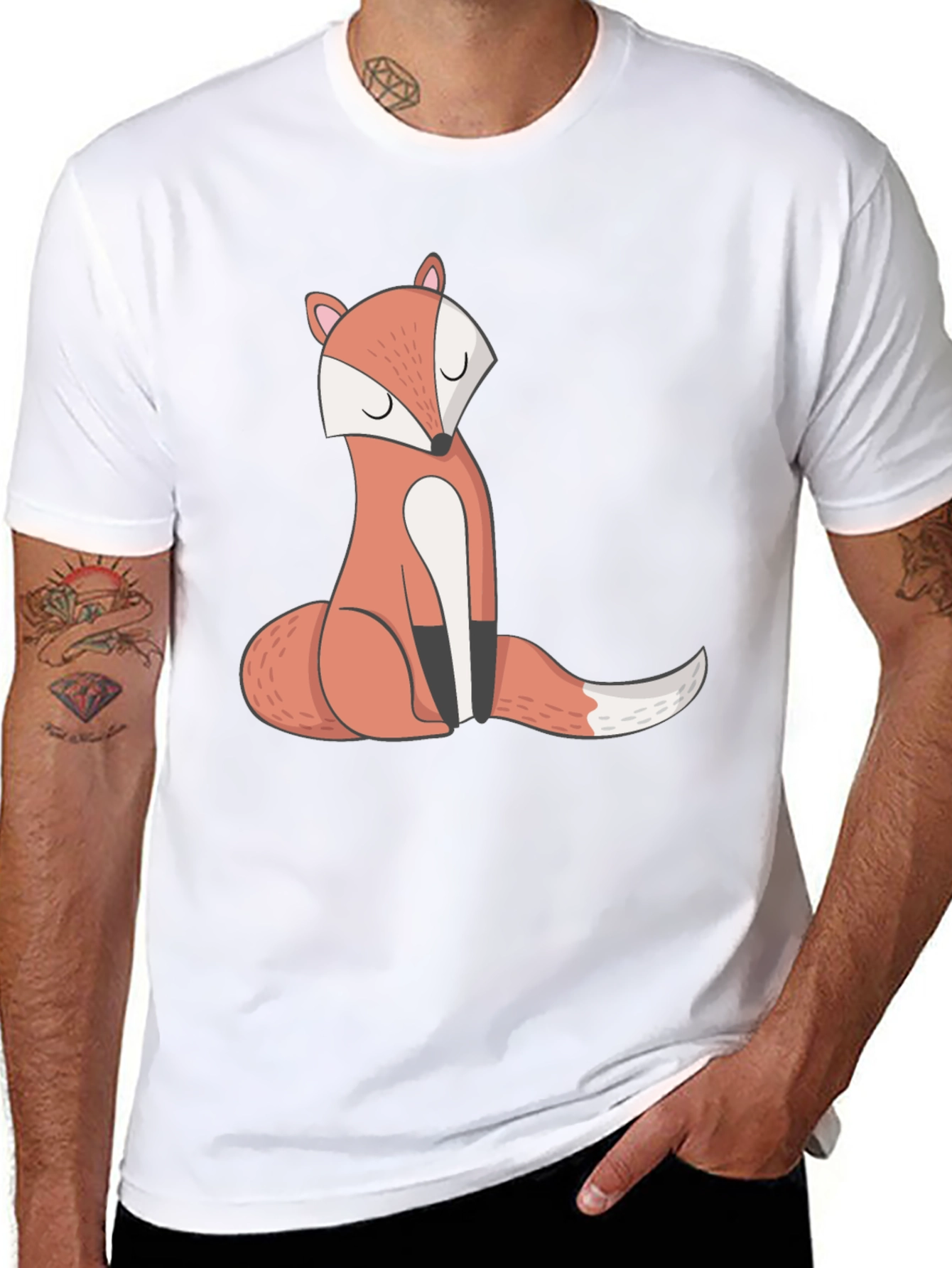 Cute Fox Graphic Tee - Mens Black T-Shirt