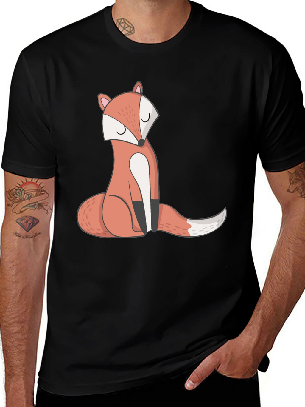 Cute Fox Graphic Tee - Mens Black T-Shirt