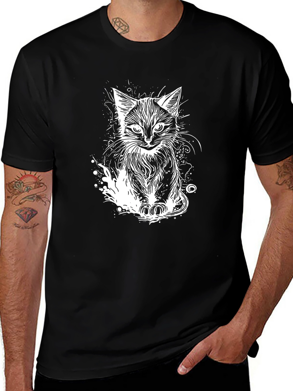 Cool Cat Graphic Tee - Black Cotton T-Shirt