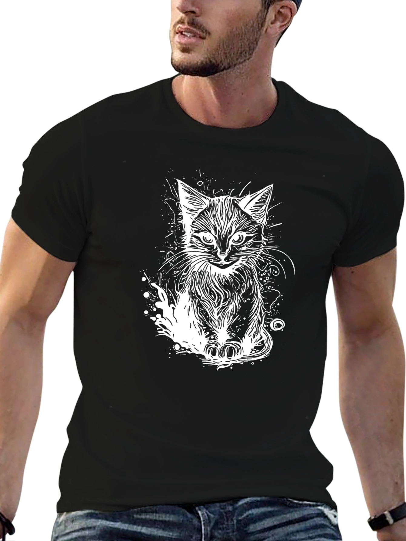 Cool Cat Graphic Tee - Black Cotton T-Shirt