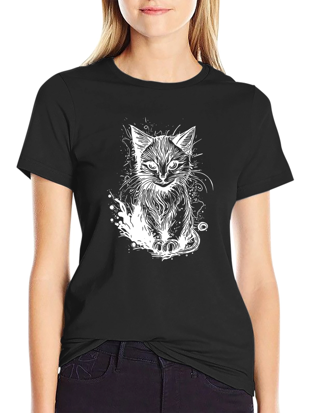 Cool Cat Graphic Tee - Black Cotton T-Shirt