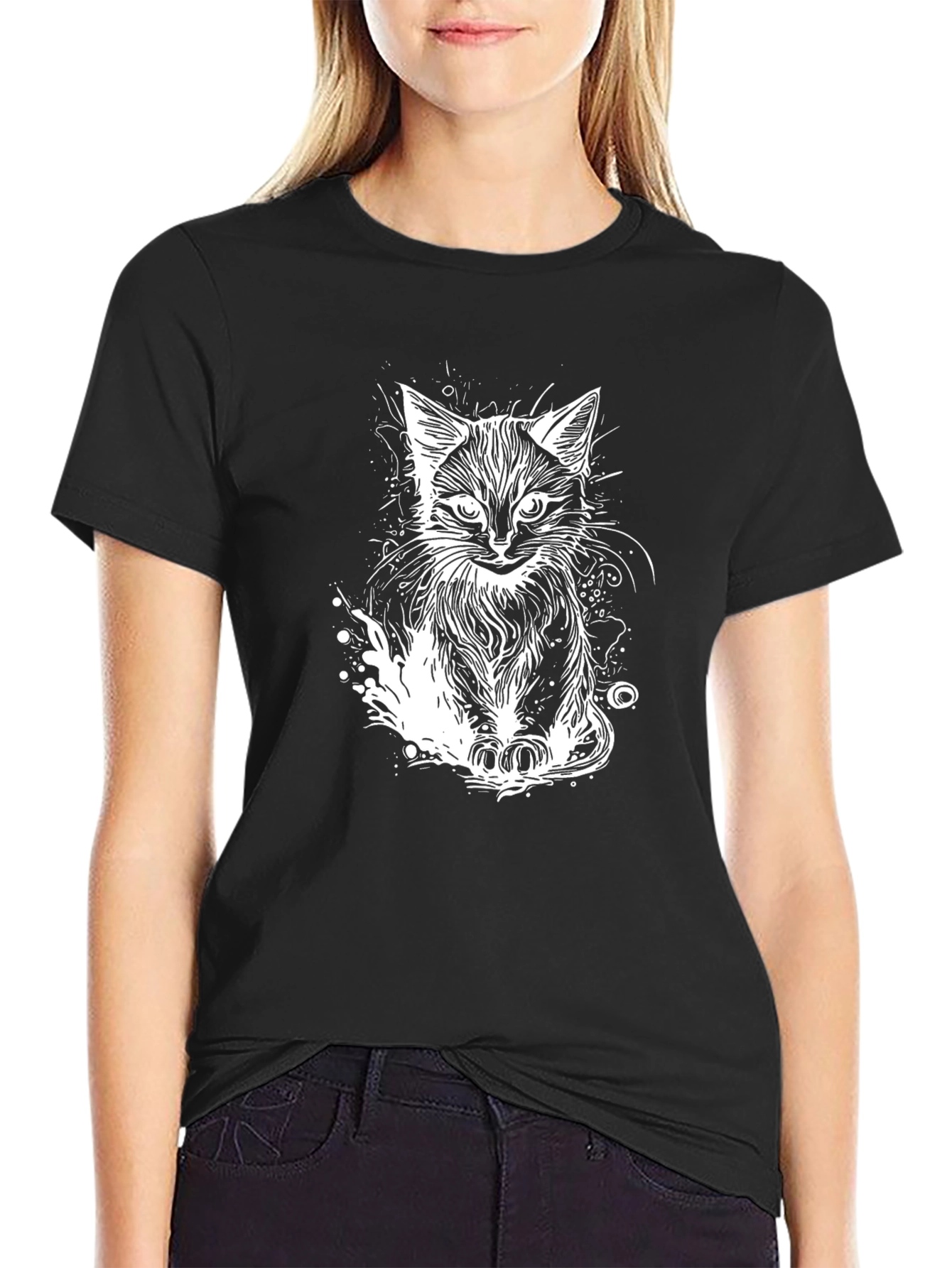 Cool Cat Graphic Tee - Black Cotton T-Shirt