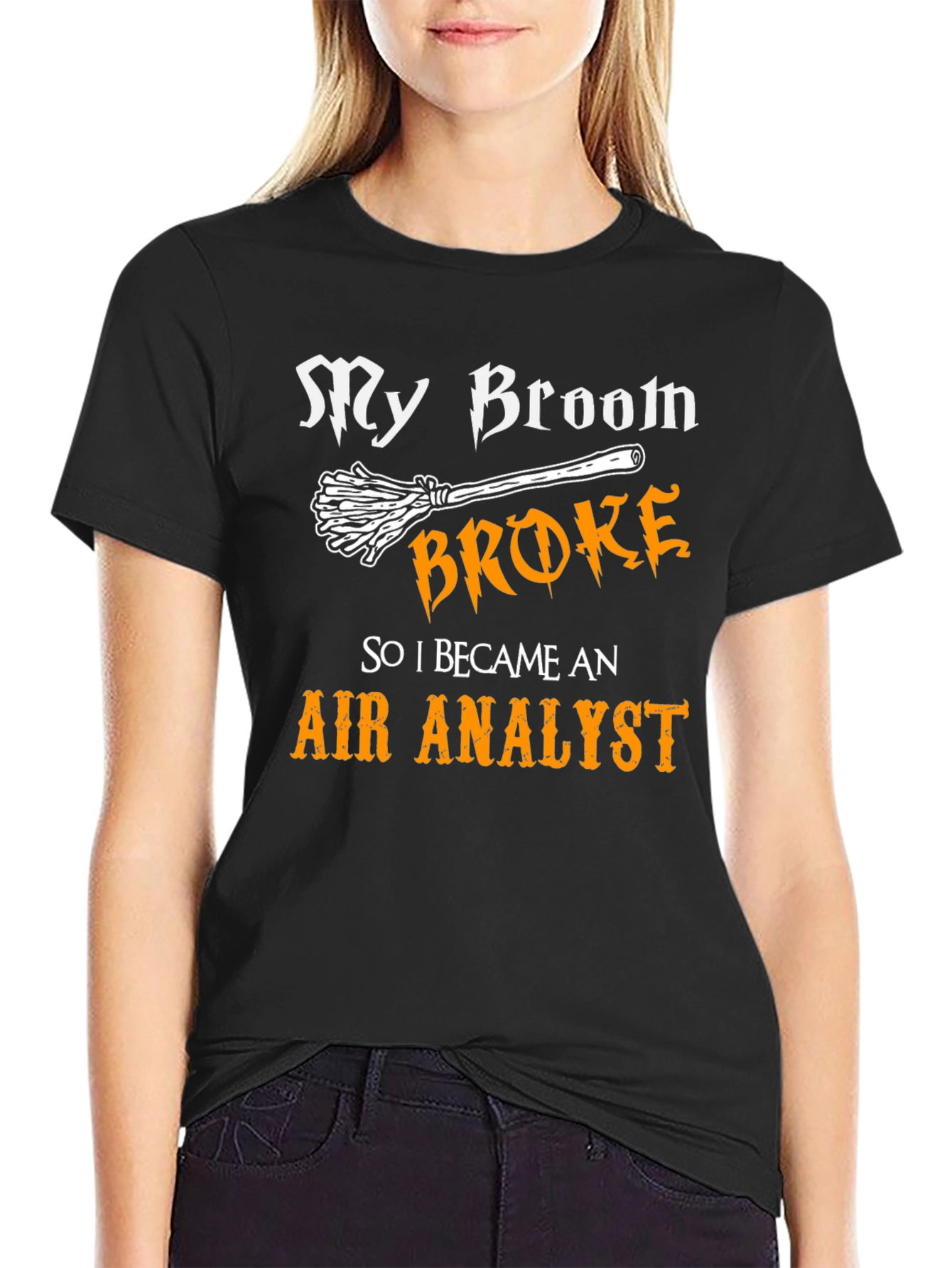 Funny Air Analyst T-Shirt Broken Broom Tee