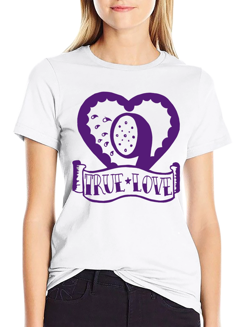 True Love Graphic Tee - Heart Design - Black