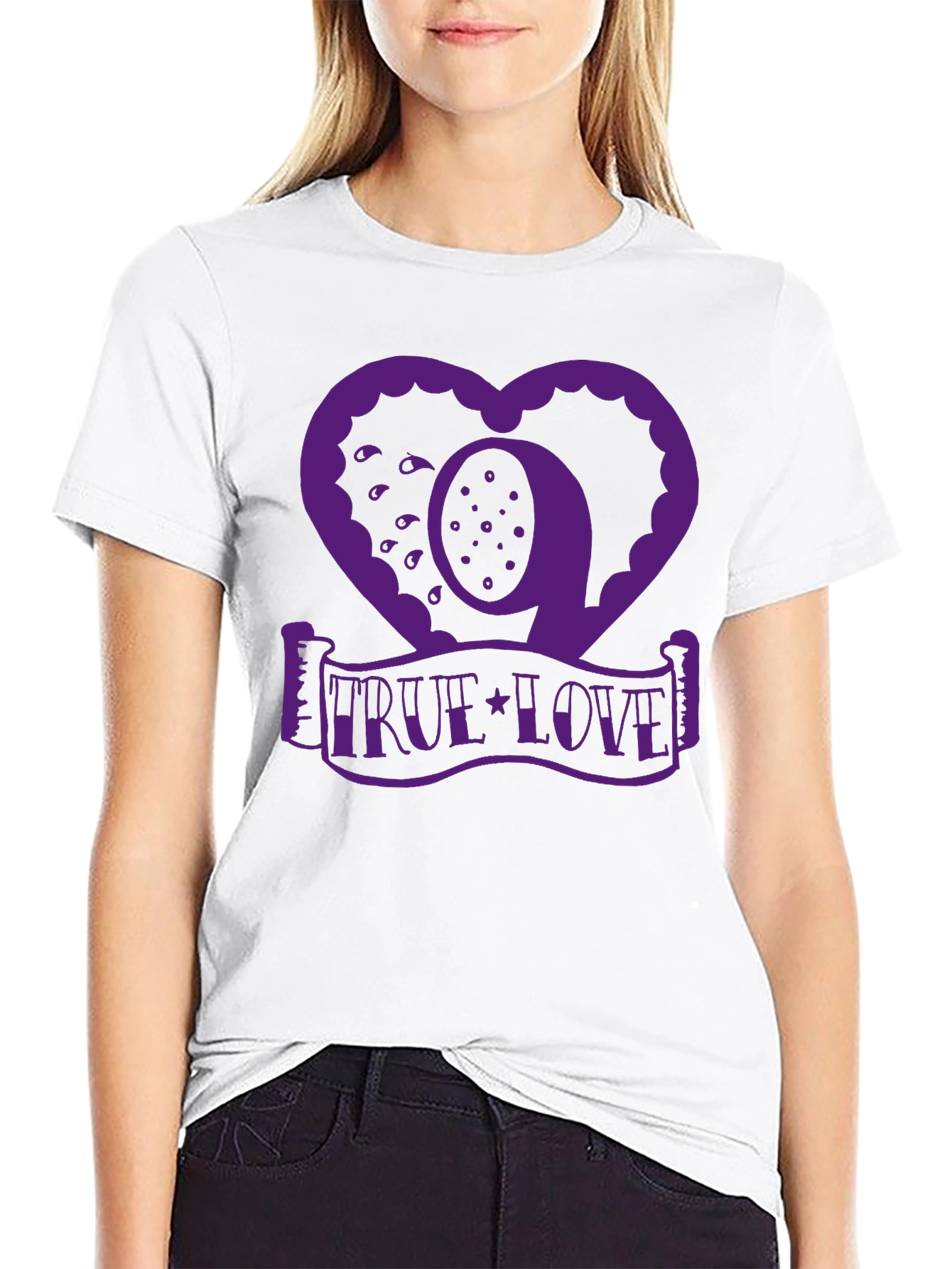 True Love Graphic Tee - Heart Design - Black