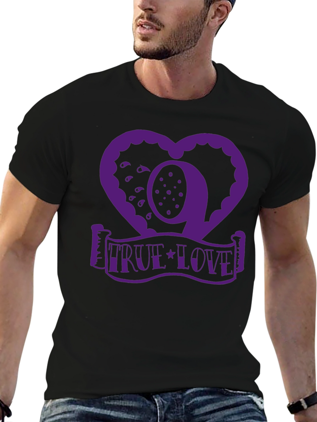 True Love Graphic Tee - Heart Design - Black