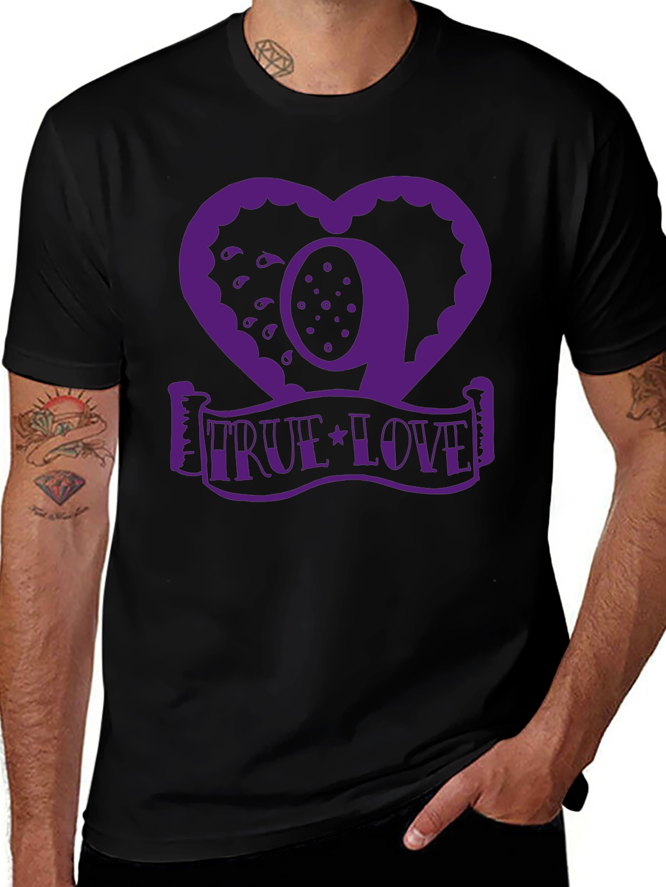 True Love Graphic Tee - Heart Design - Black