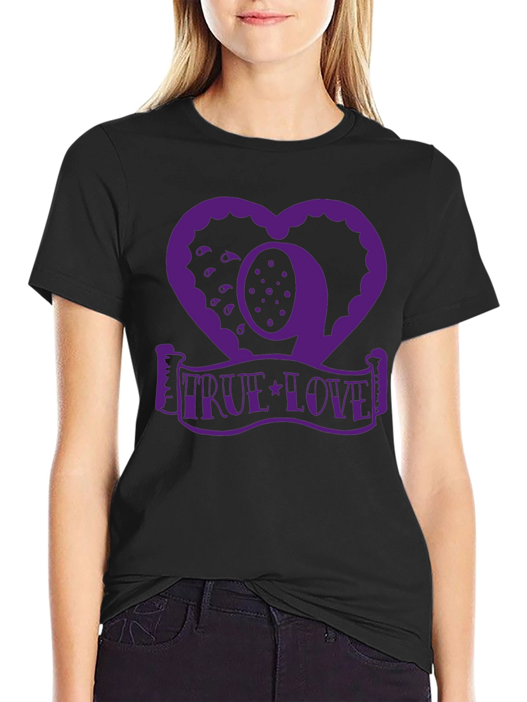 True Love Graphic Tee - Heart Design - Black