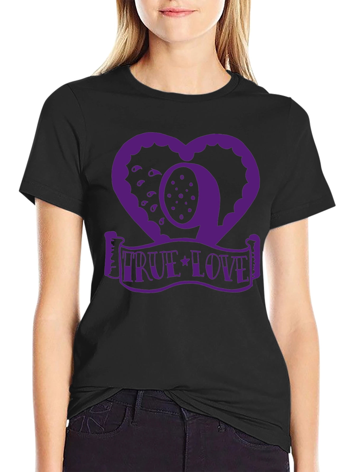 True Love Graphic Tee - Heart Design - Black