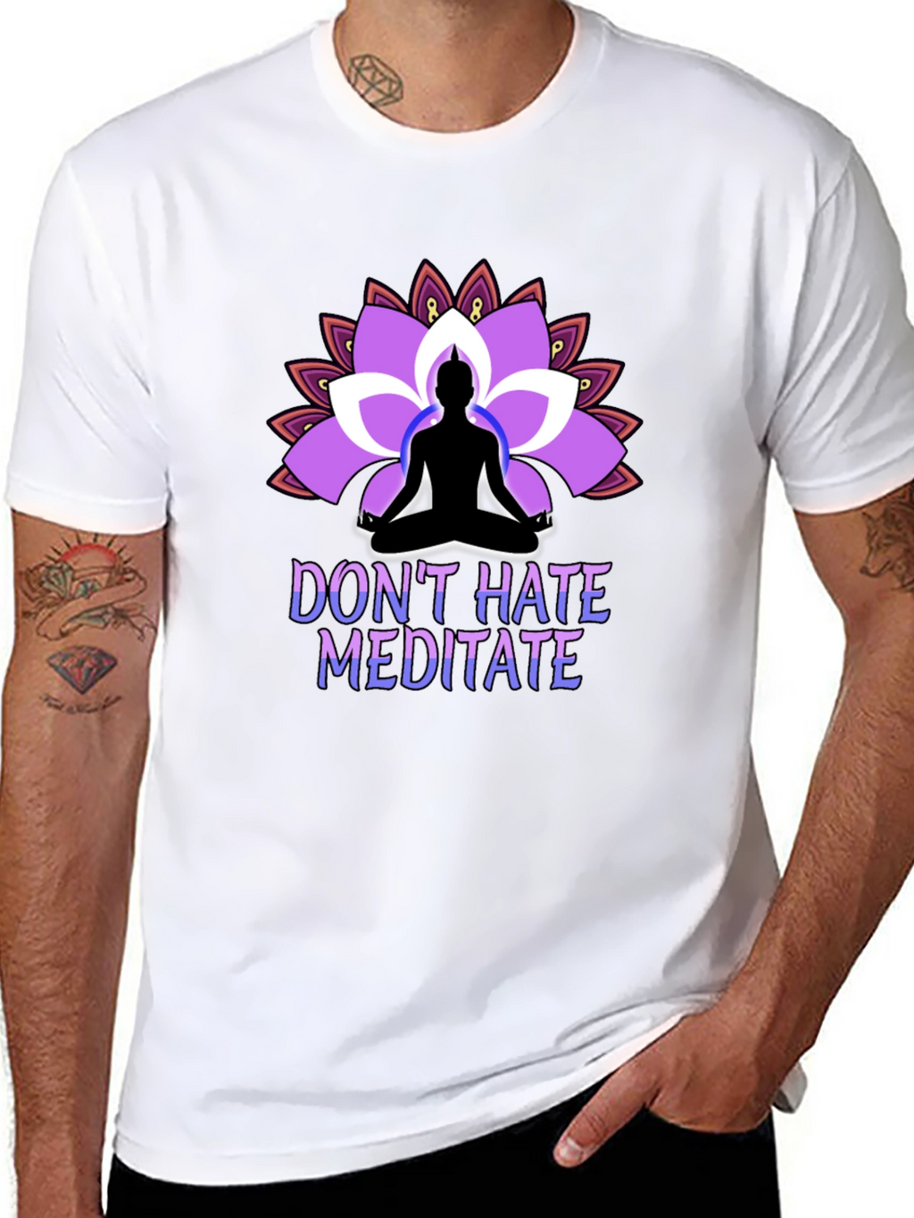 Dont Hate Meditate Black T-Shirt Lotus Design