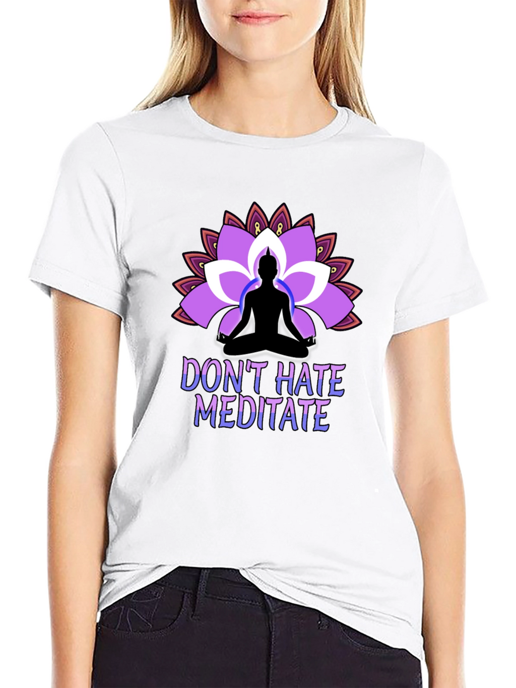 Dont Hate Meditate Black T-Shirt Lotus Design