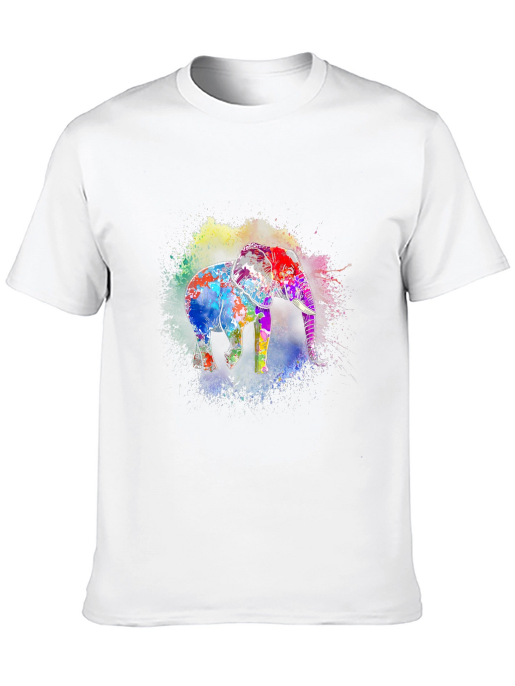 Vibrant Elephant Print Black T-Shirt