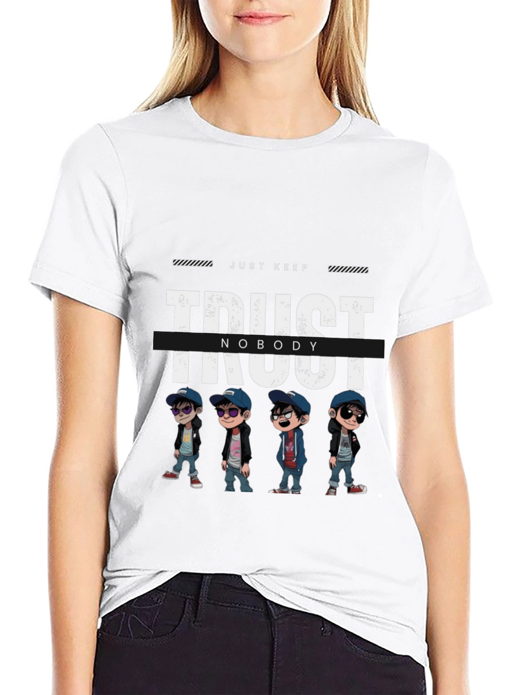 Trust Nobody Graphic Print Black T-Shirt