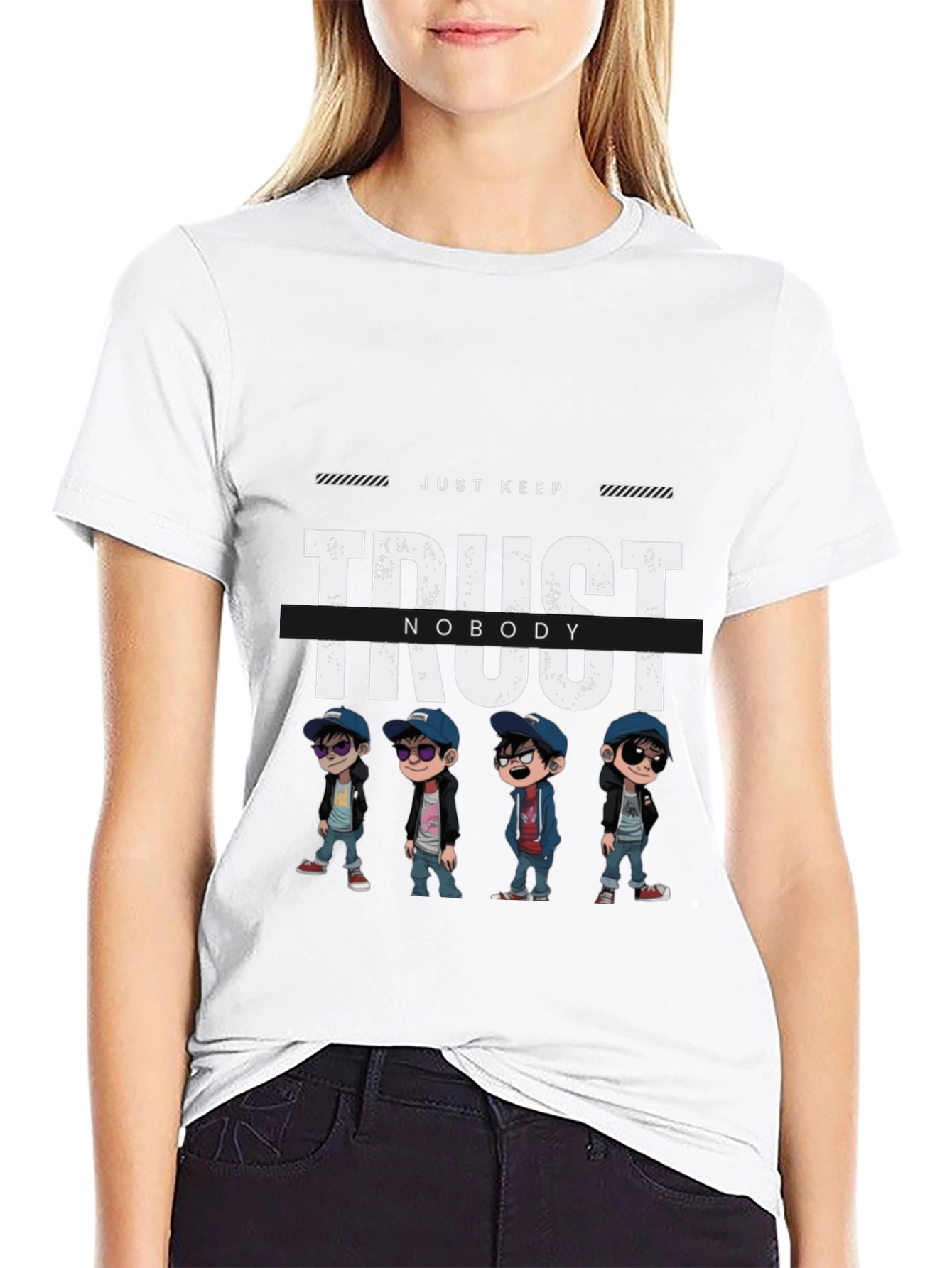 Trust Nobody Graphic Print Black T-Shirt