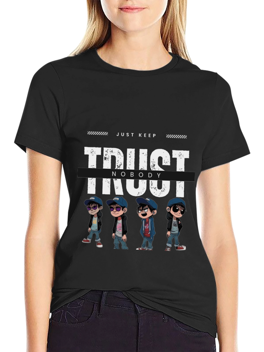 Trust Nobody Graphic Print Black T-Shirt