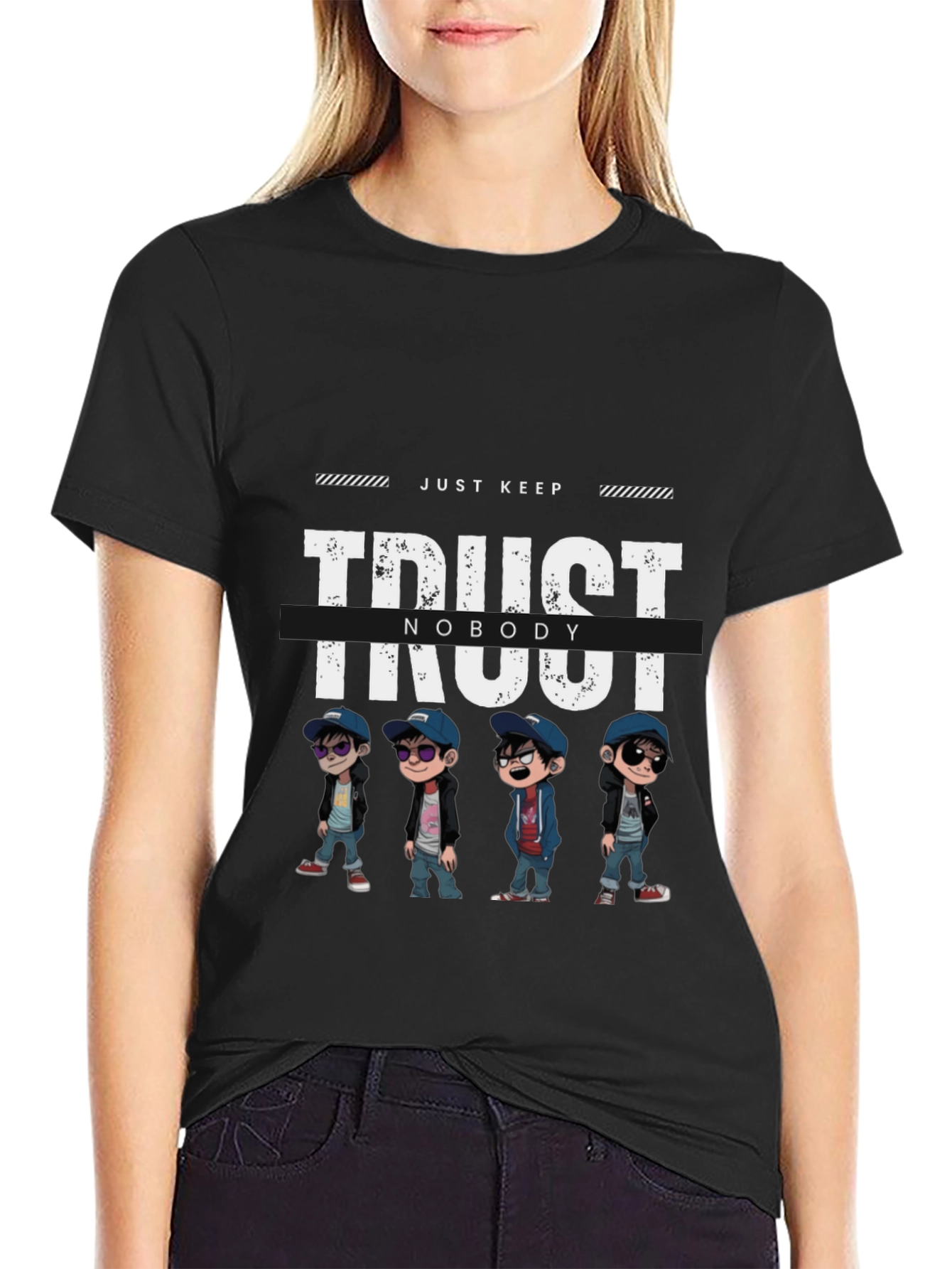 Trust Nobody Graphic Print Black T-Shirt