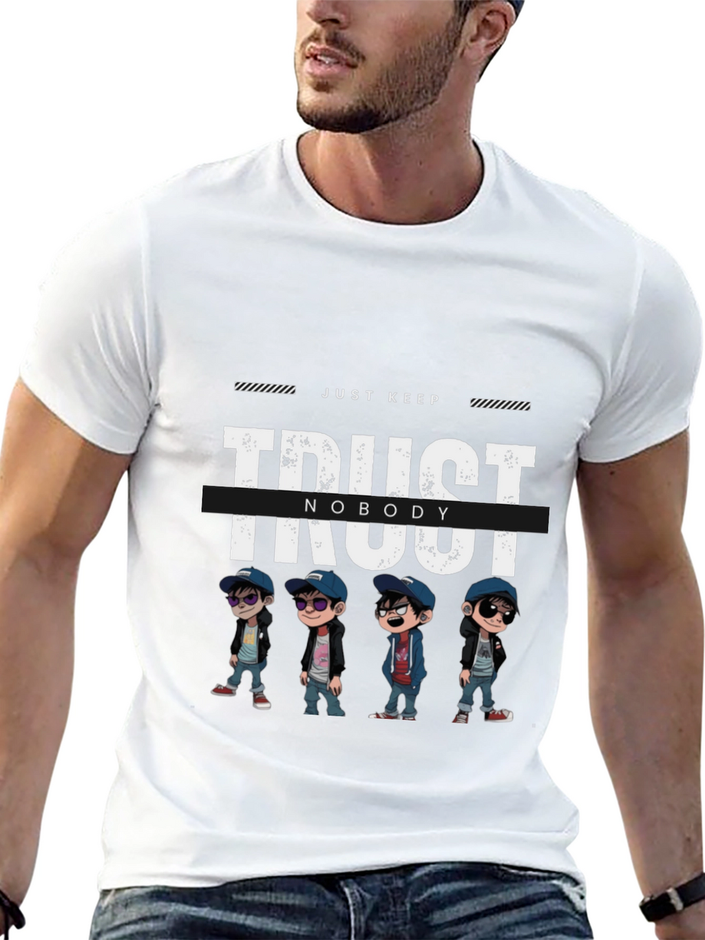 Trust Nobody Graphic Print Black T-Shirt
