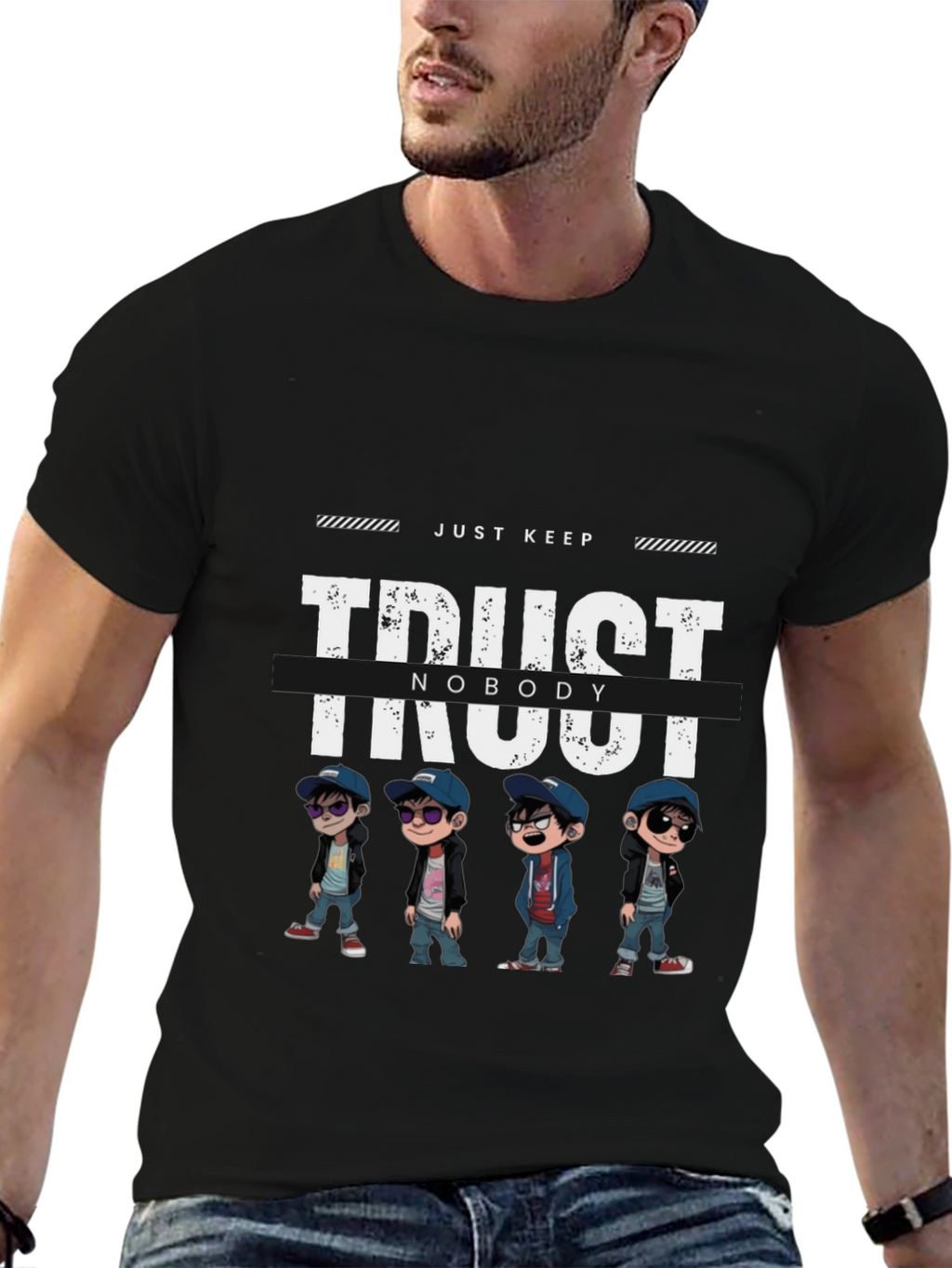 Trust Nobody Graphic Print Black T-Shirt