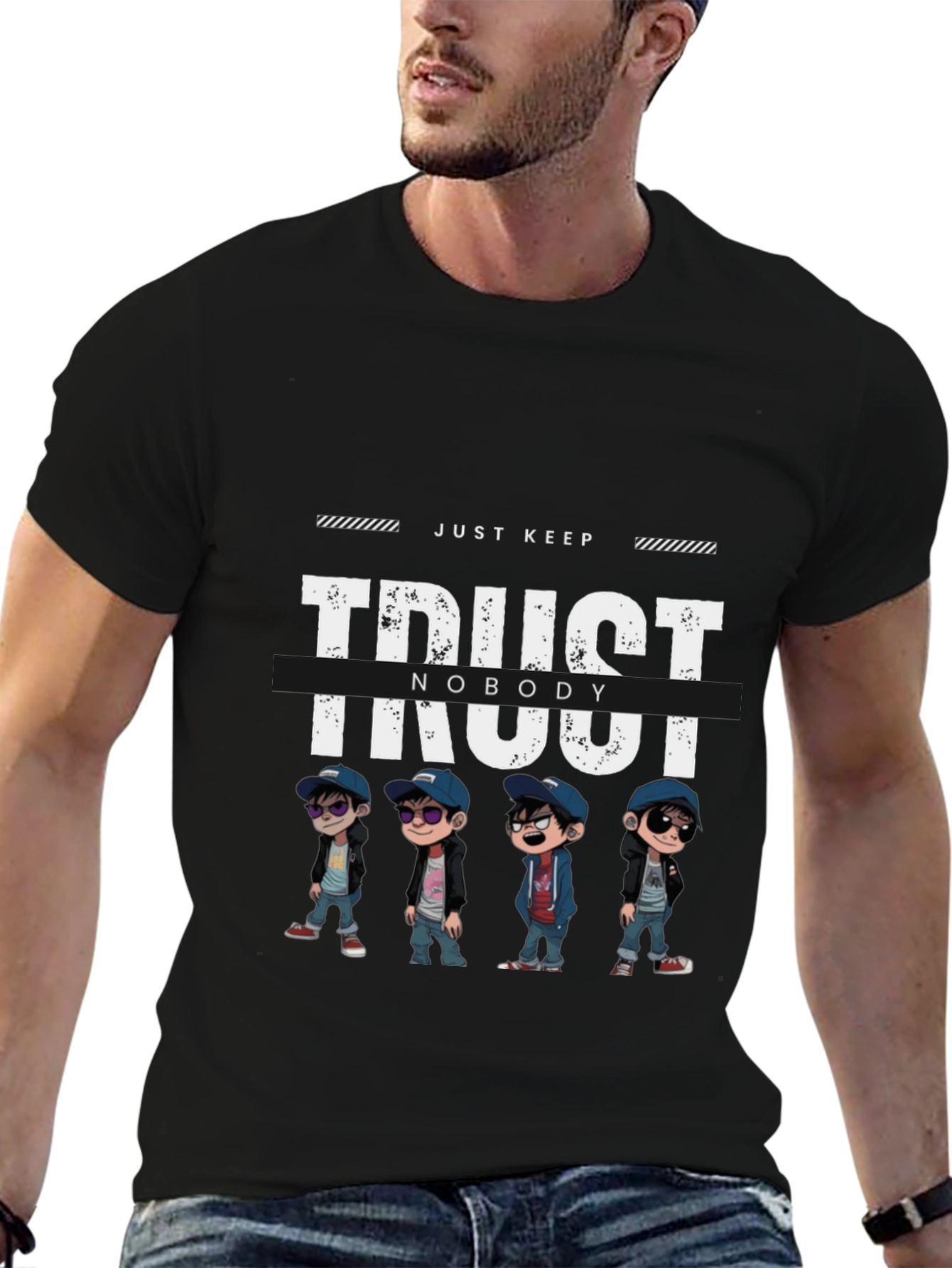 Trust Nobody Graphic Print Black T-Shirt