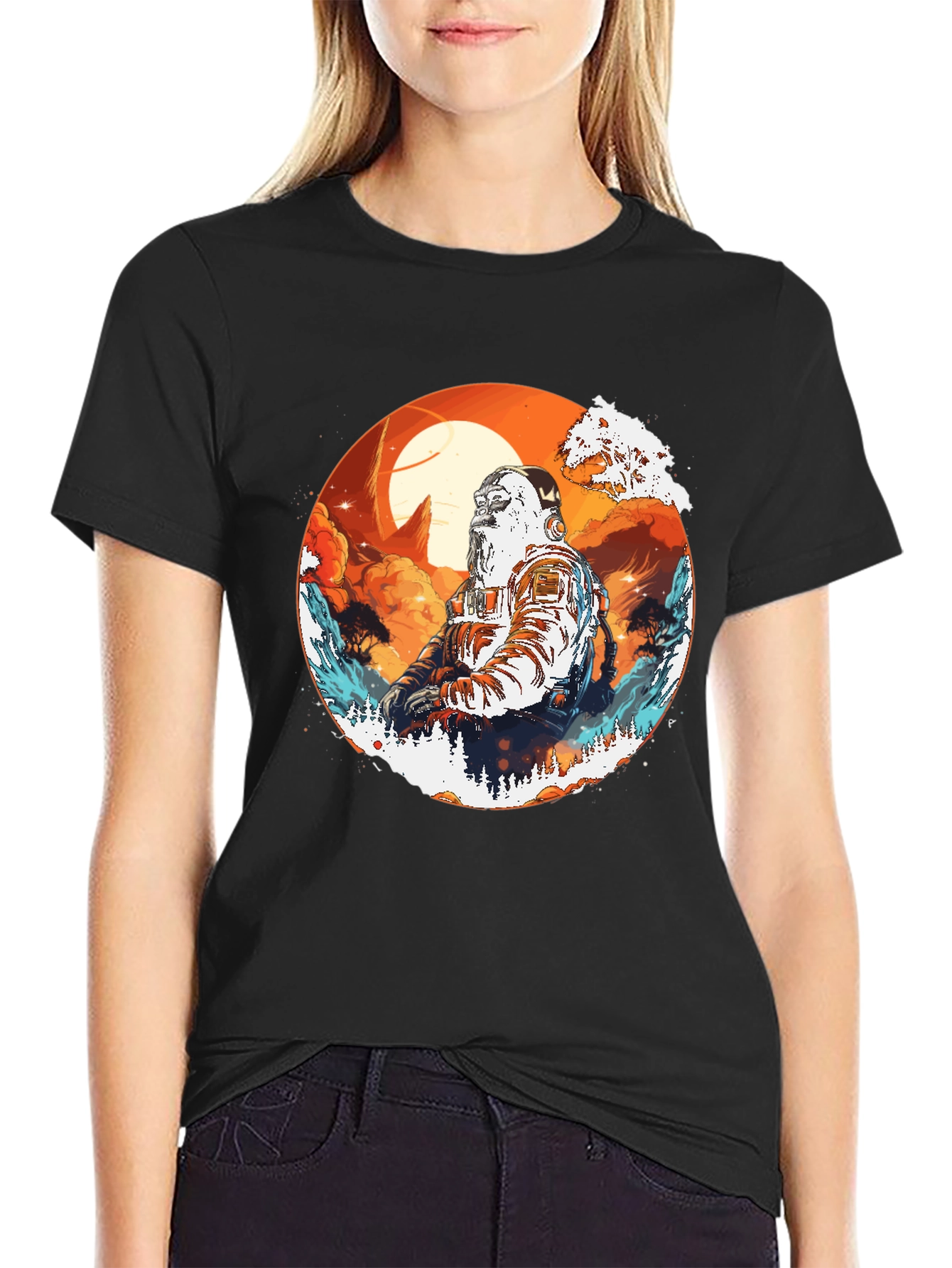 Astronaut Graphic Print Black T-Shirt