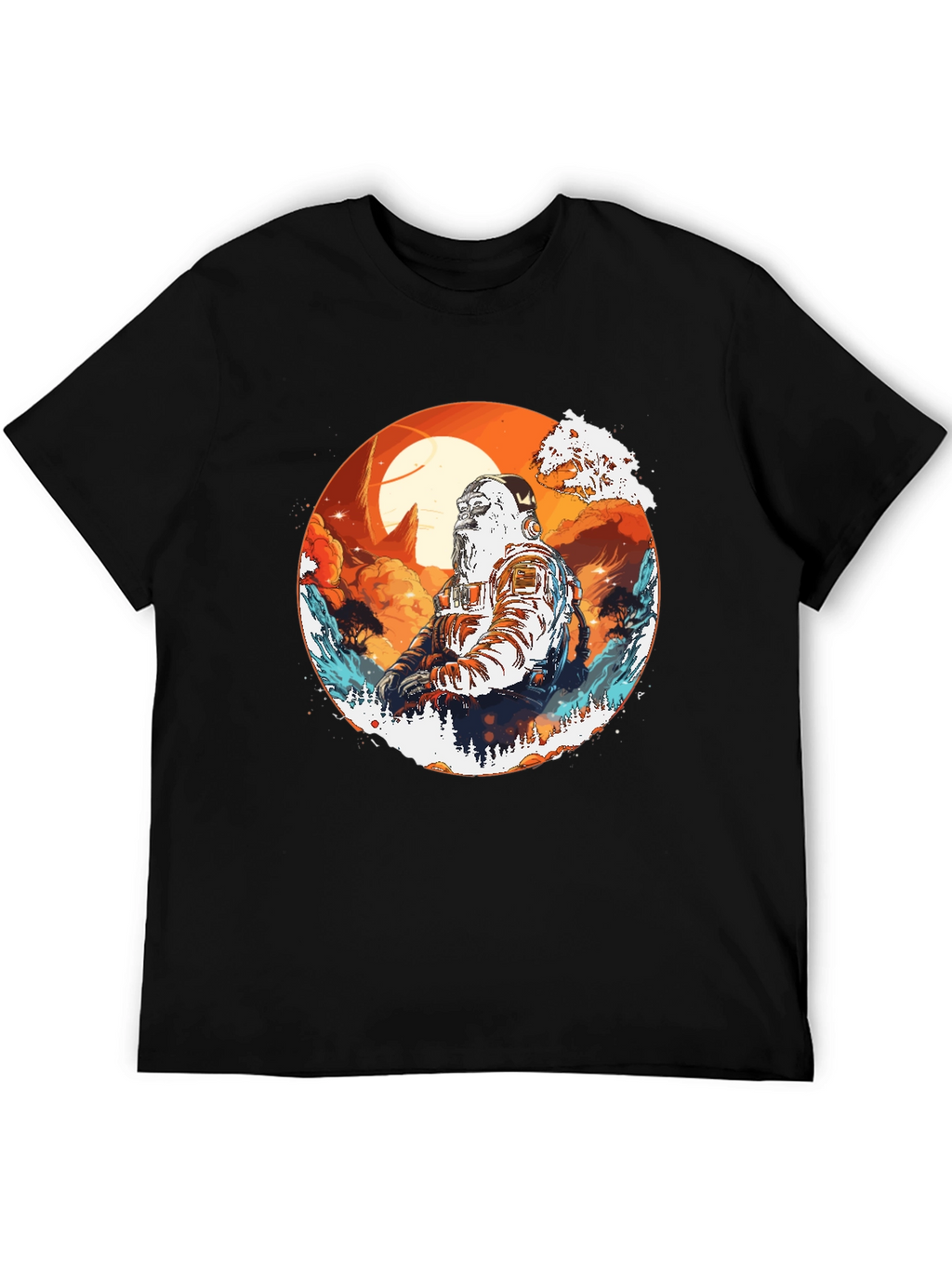 Astronaut Graphic Print Black T-Shirt