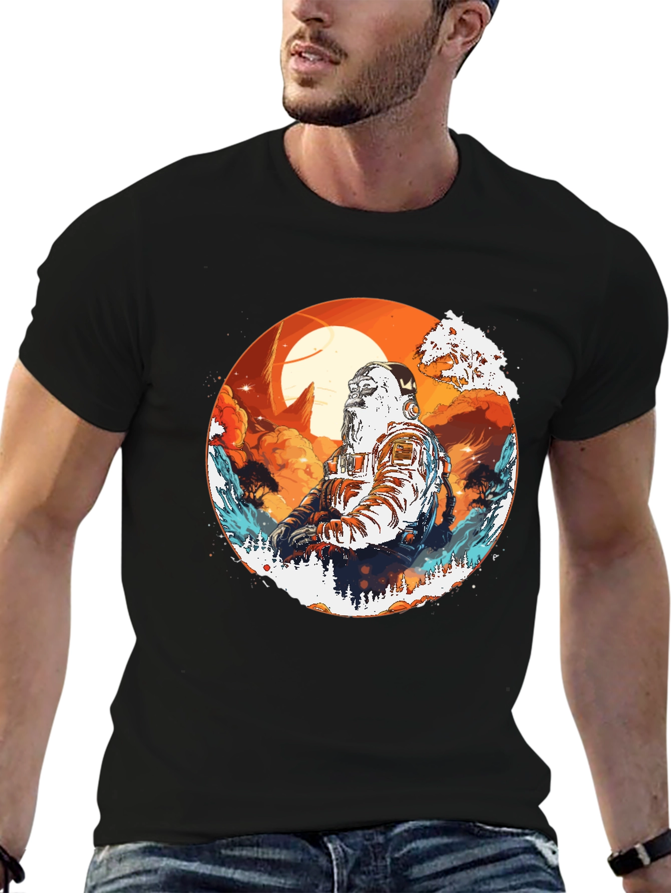 Astronaut Graphic Print Black T-Shirt