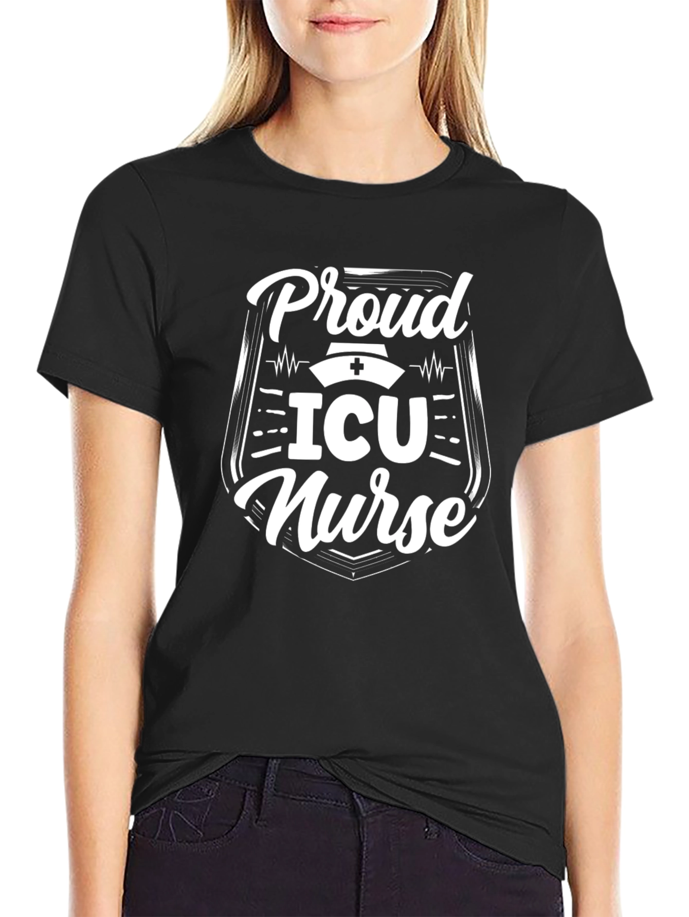 Proud ICU Nurse Graphic Tee - Black Cotton Shirt