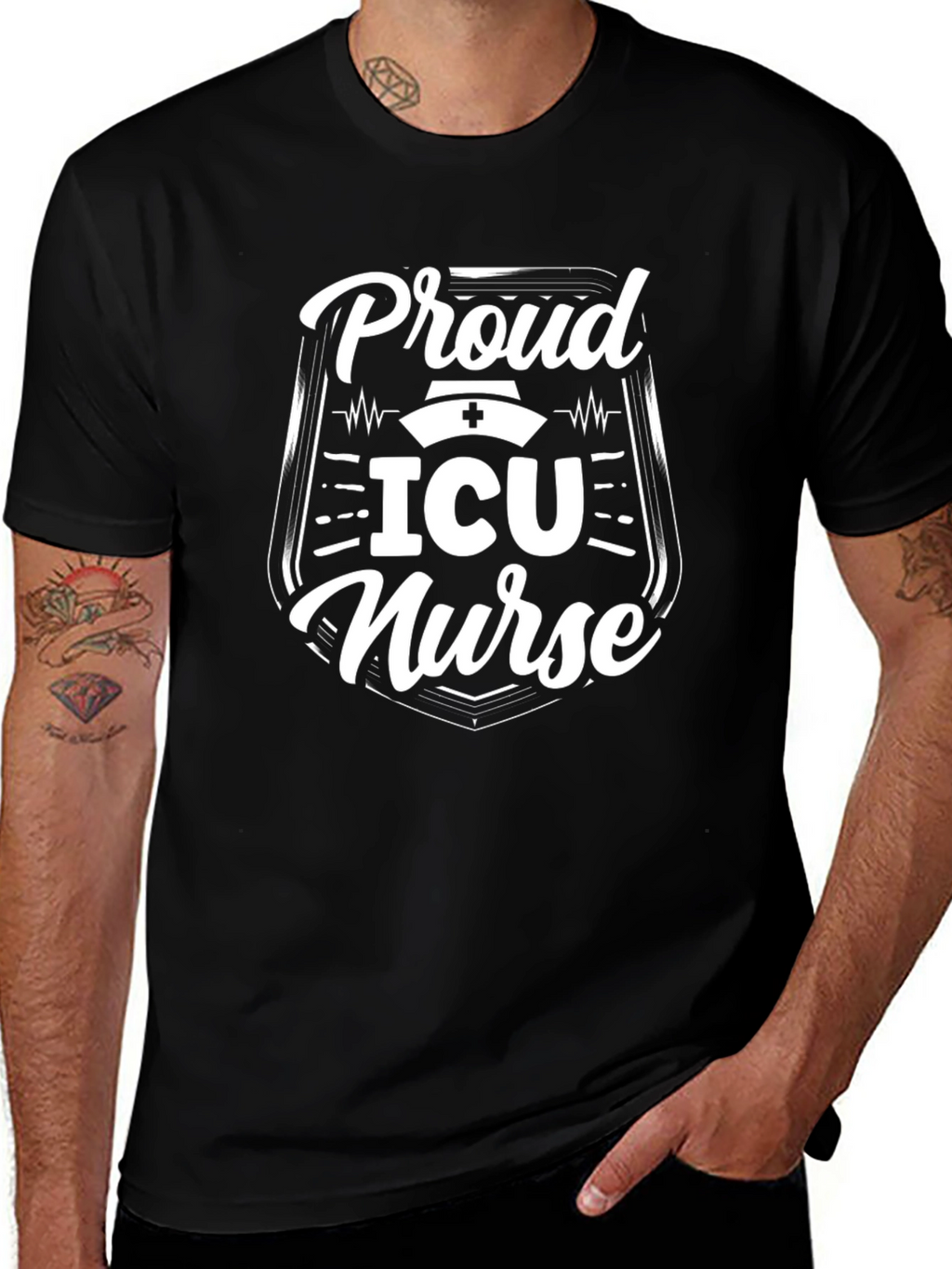 Proud ICU Nurse Graphic Tee - Black Cotton Shirt