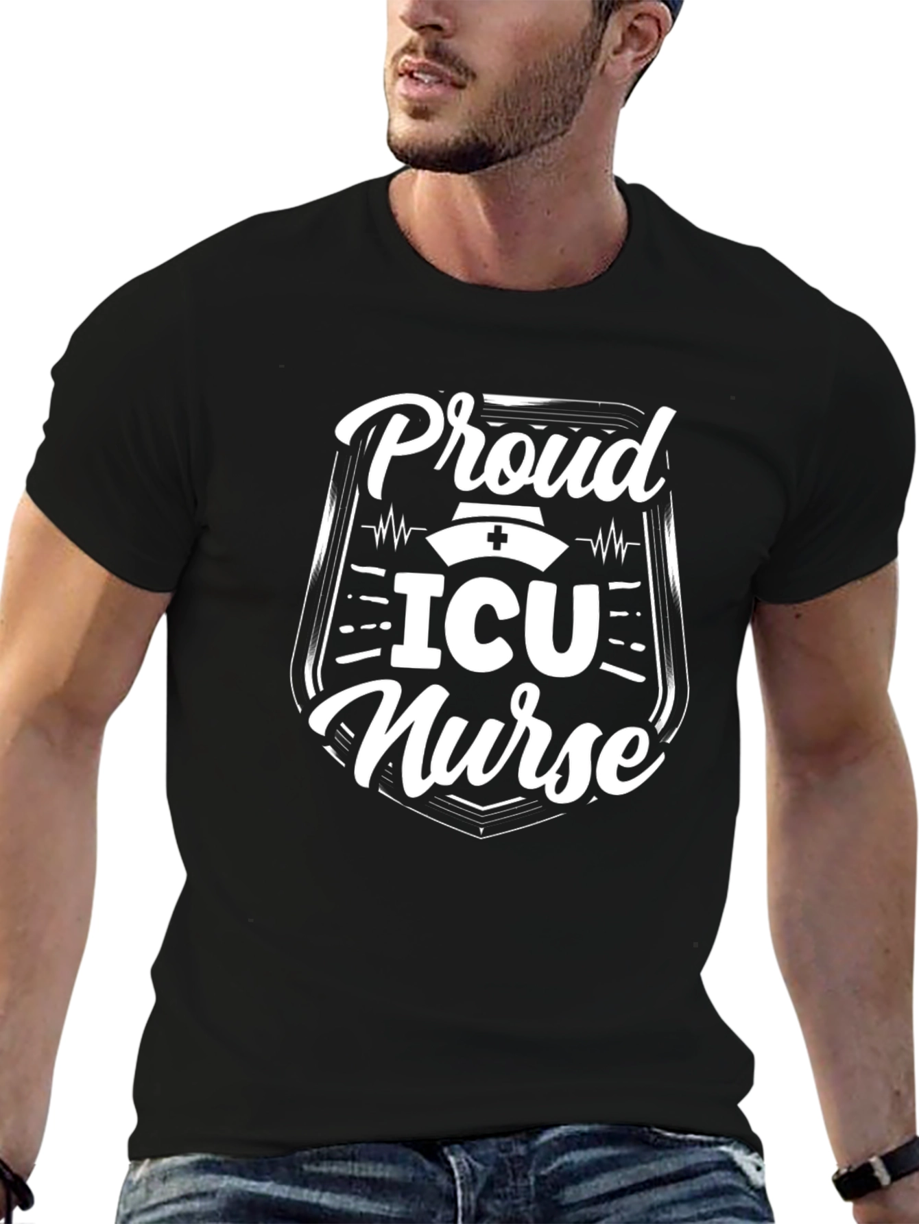 Proud ICU Nurse Graphic Tee - Black Cotton Shirt