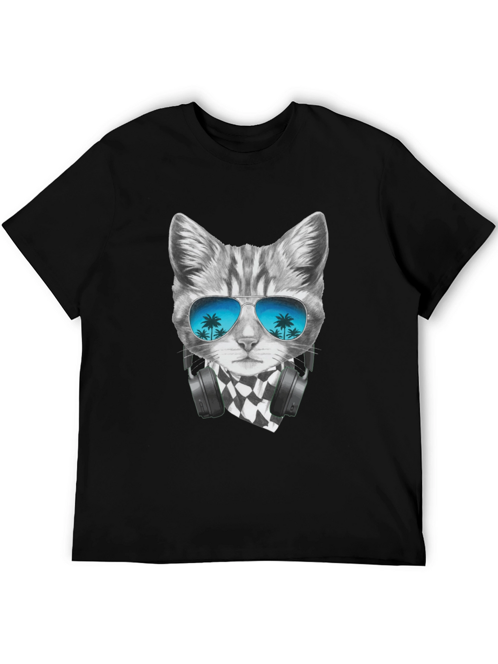Cool Cat T-Shirt - Palm Tree Sunglasses & Headphones