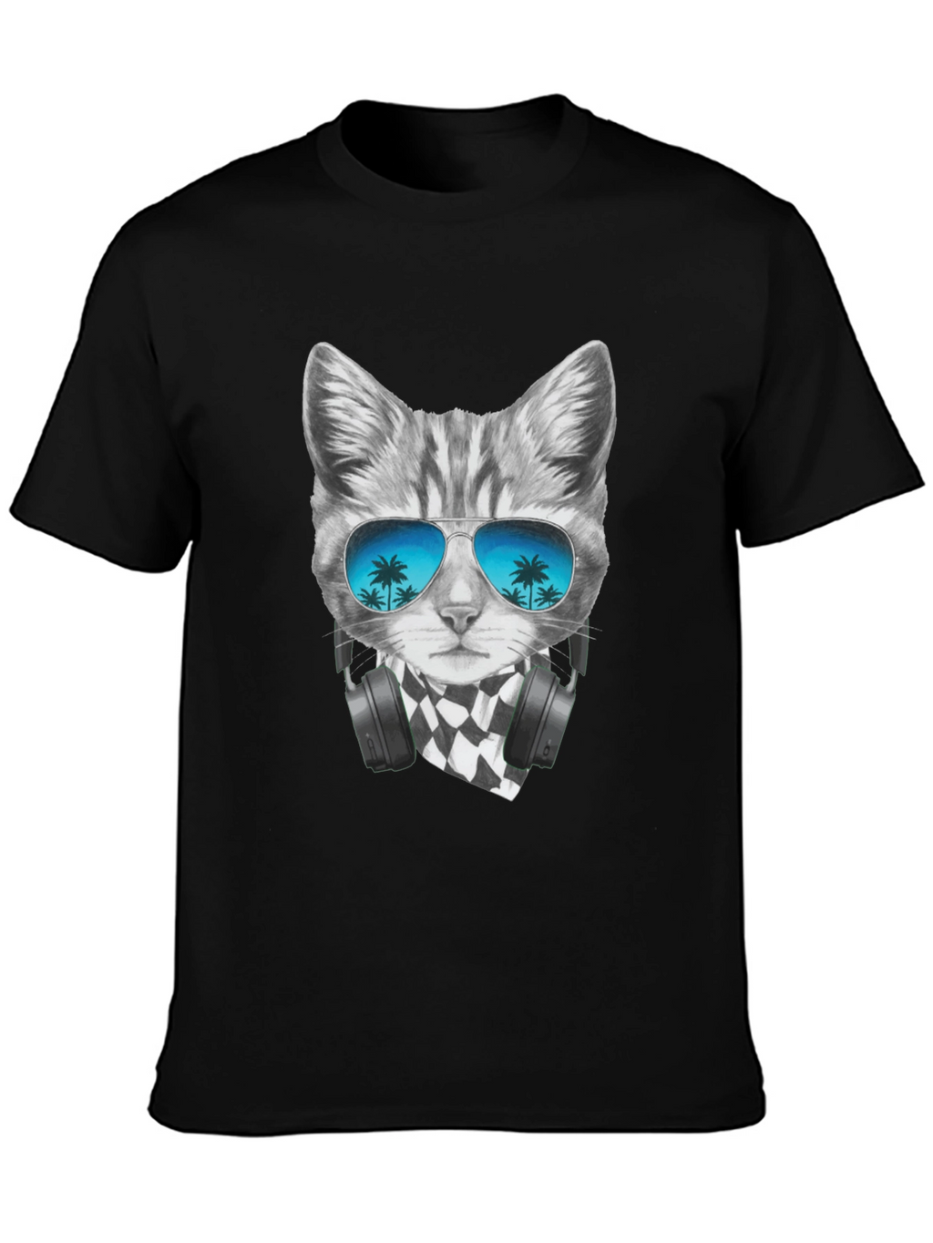 Cool Cat T-Shirt - Palm Tree Sunglasses & Headphones